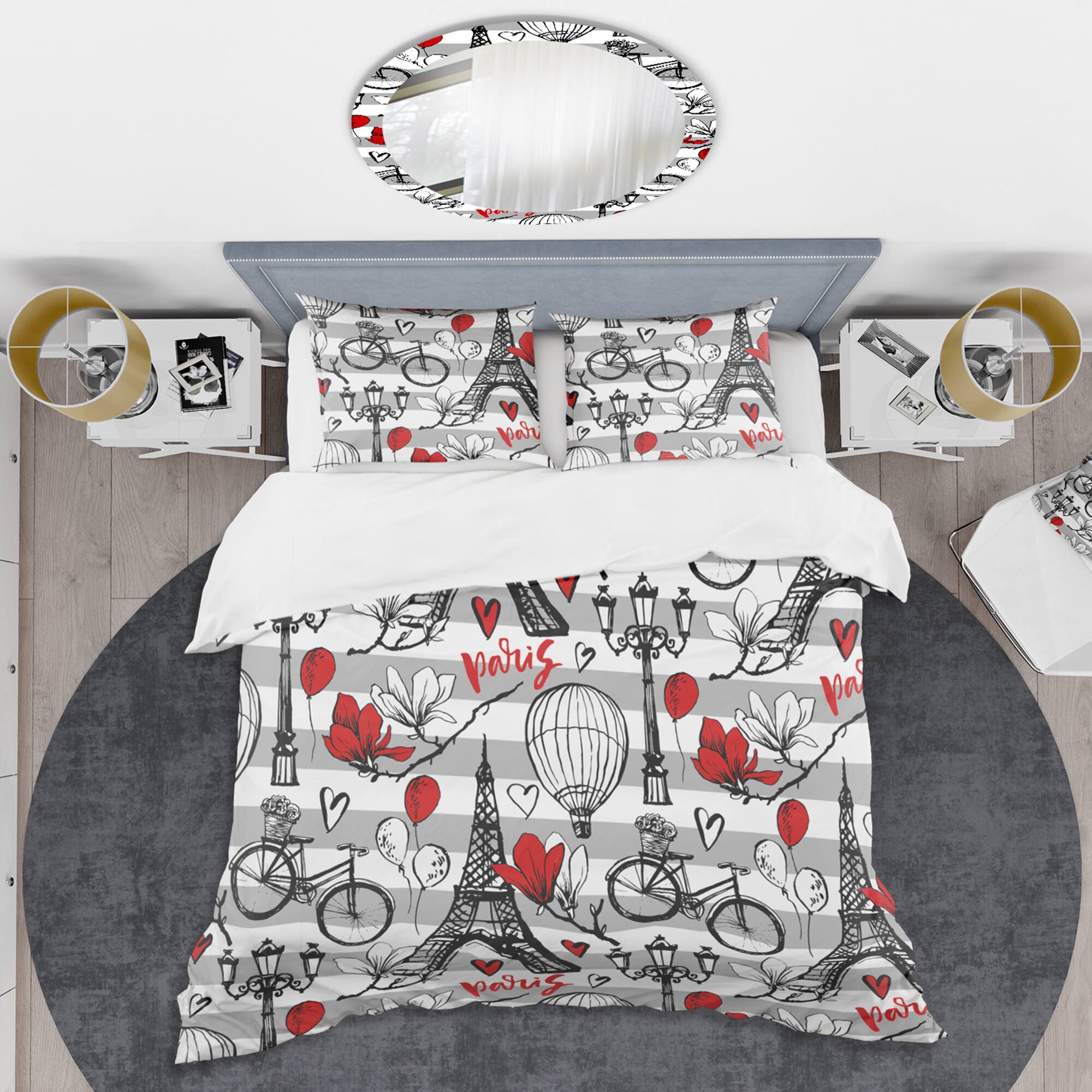 Designart 'Paris Eiffel Red Hearts II' Mid-Century Duvet Cover Set