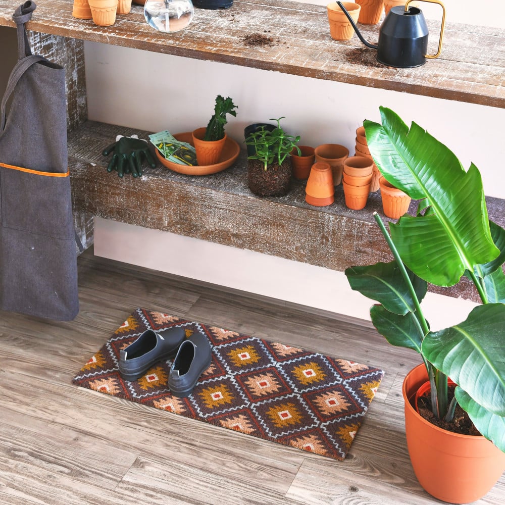 Multicolor Geometric Print Coir Doormat