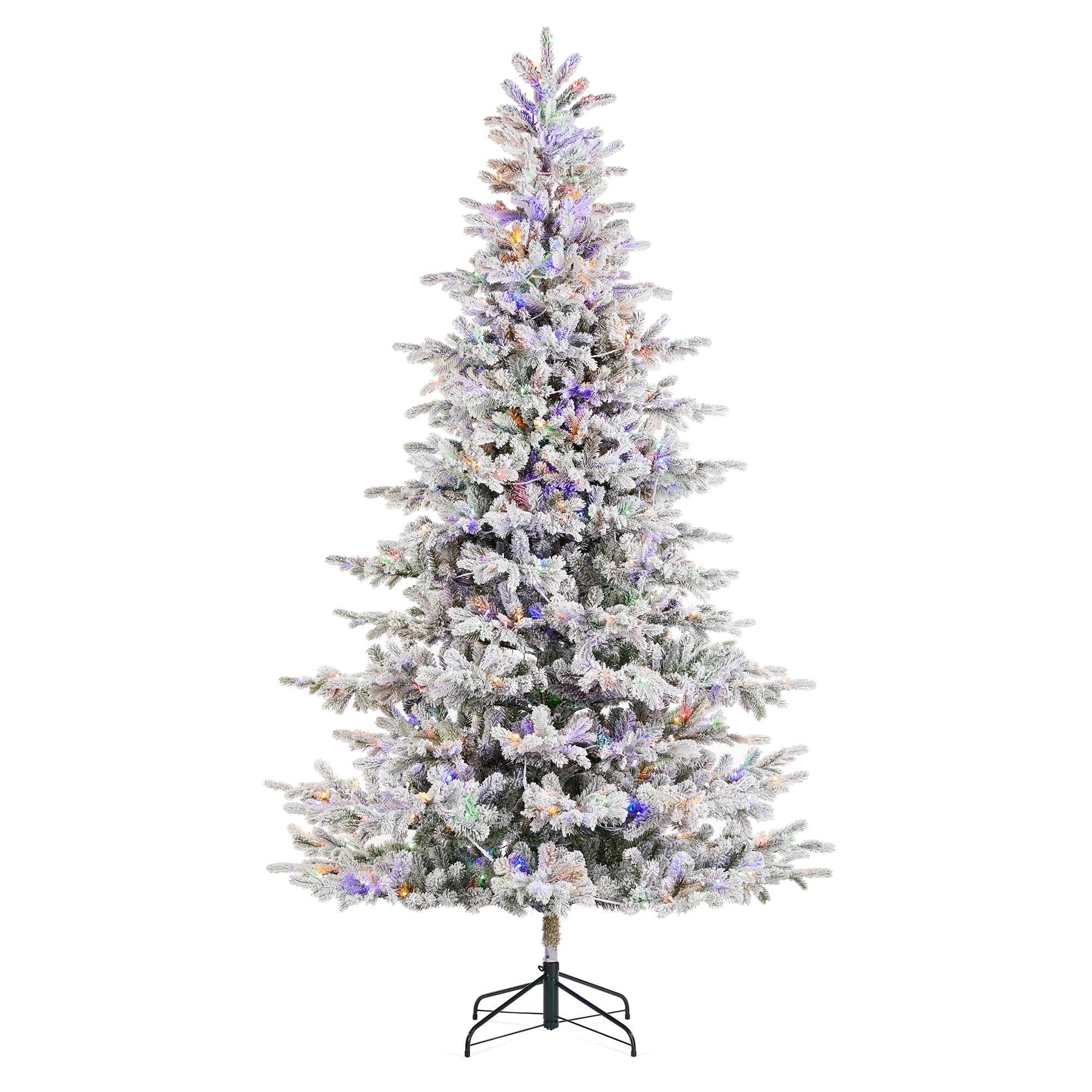 Glitzhome&#xAE; 9ft Pre-Lit Flocked Full Fir Artificial Christmas Tree, Multicolor LED Lights