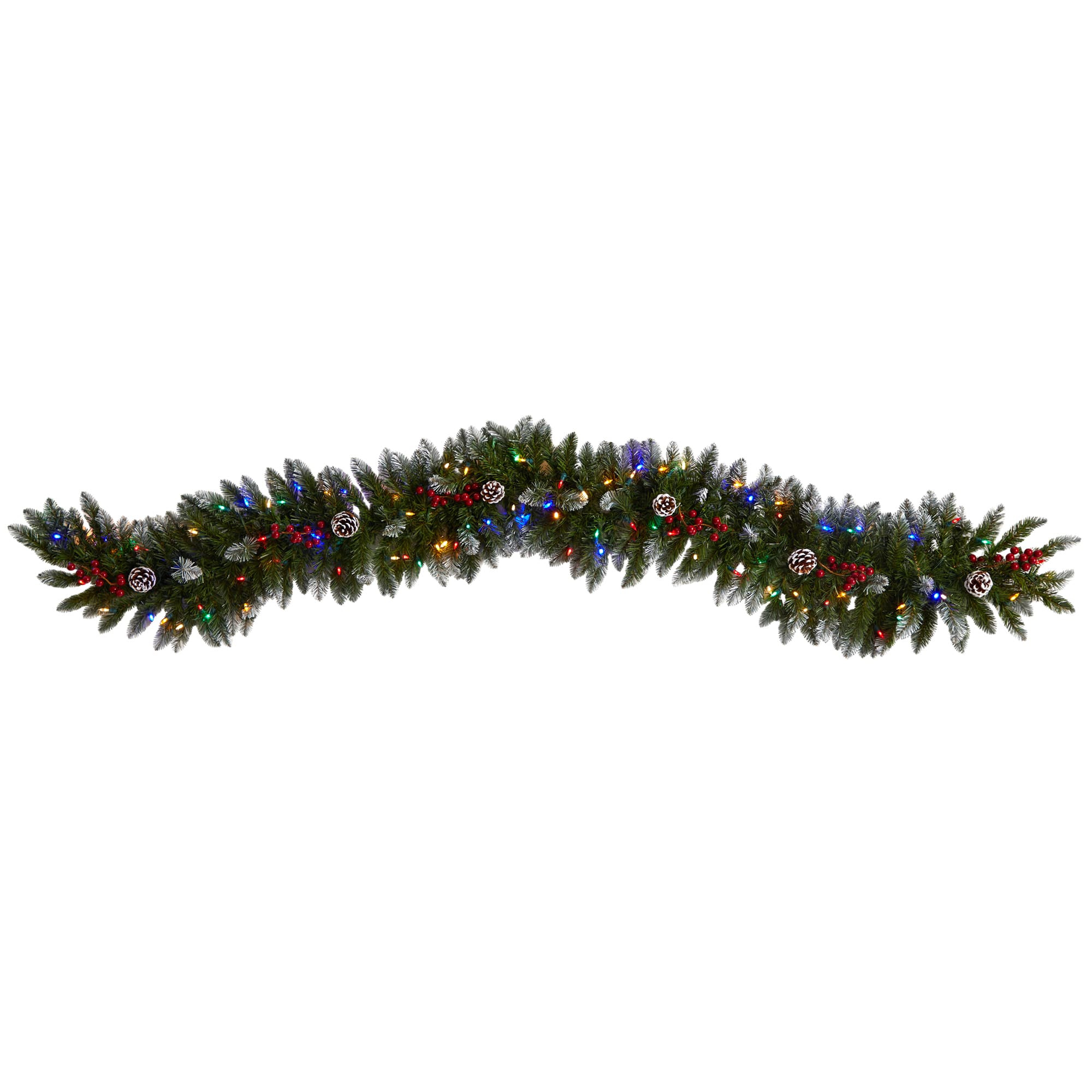 6ft. Pre-Lit LED Snow Tipped Extra Wide Christmas Garland with Pinecones &#x26; Berries