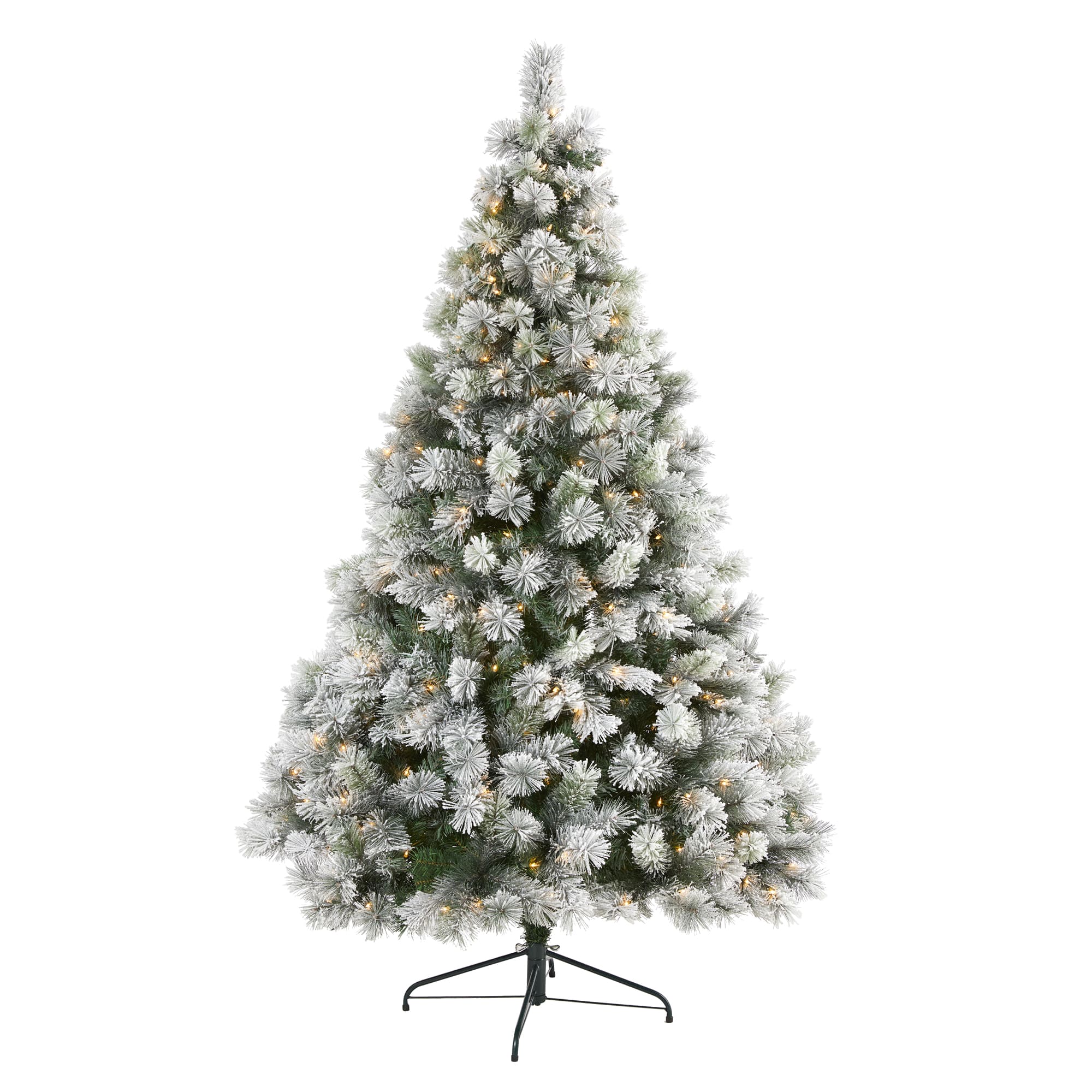 7ft. Pre-Lit Flocked Oregon Pine Artificial Christmas Tree, Clear LED Lights
