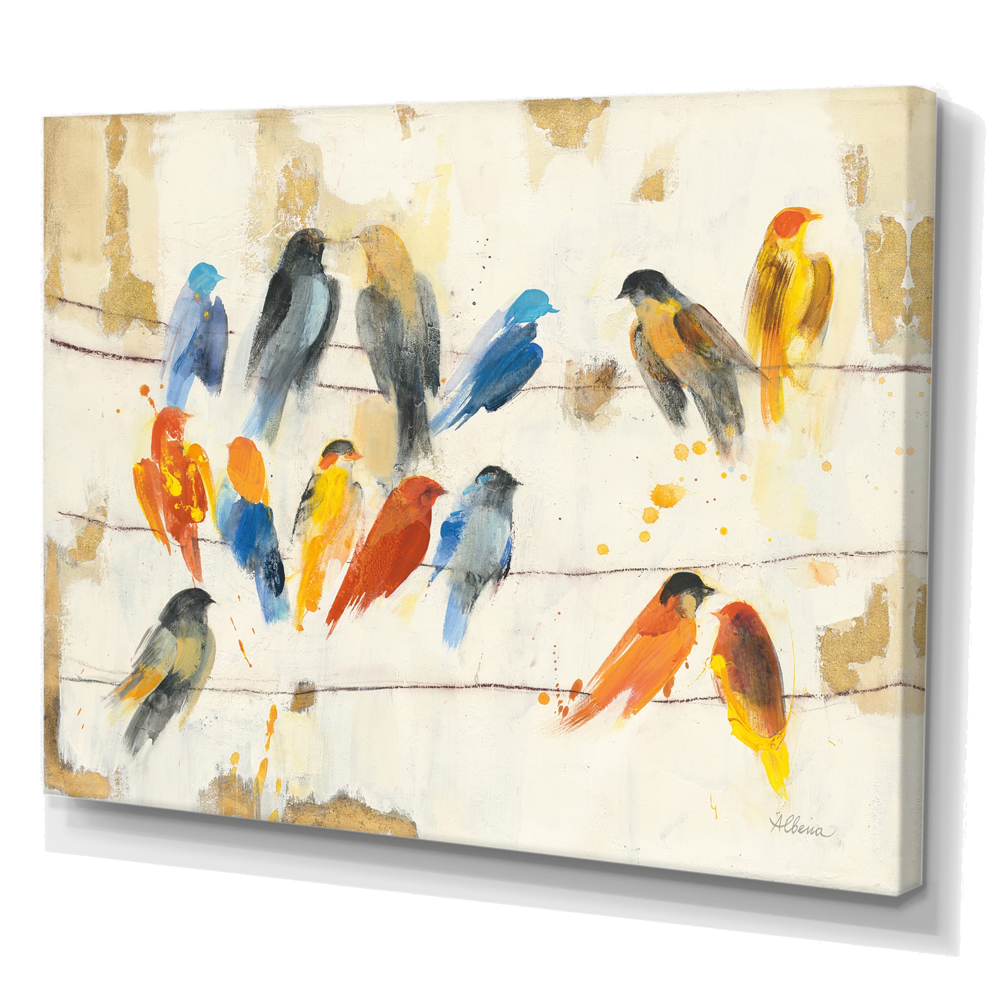 Designart - Multicolor Bird Meeting - Traditional Animal Premium Canvas Wall Art