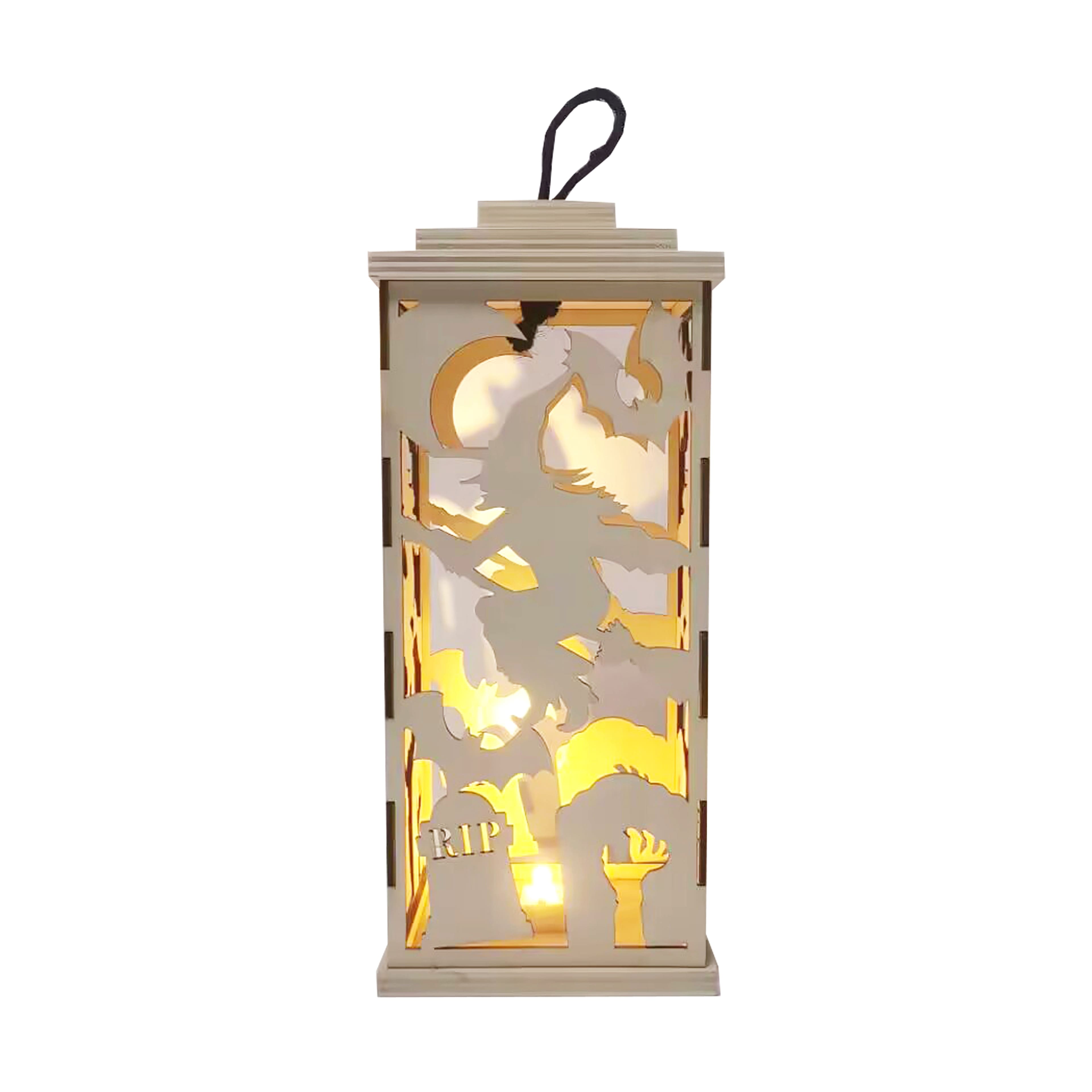 10&#x22; DIY LED Witch Wood Lantern D&#xE9;cor by Make Market&#xAE;