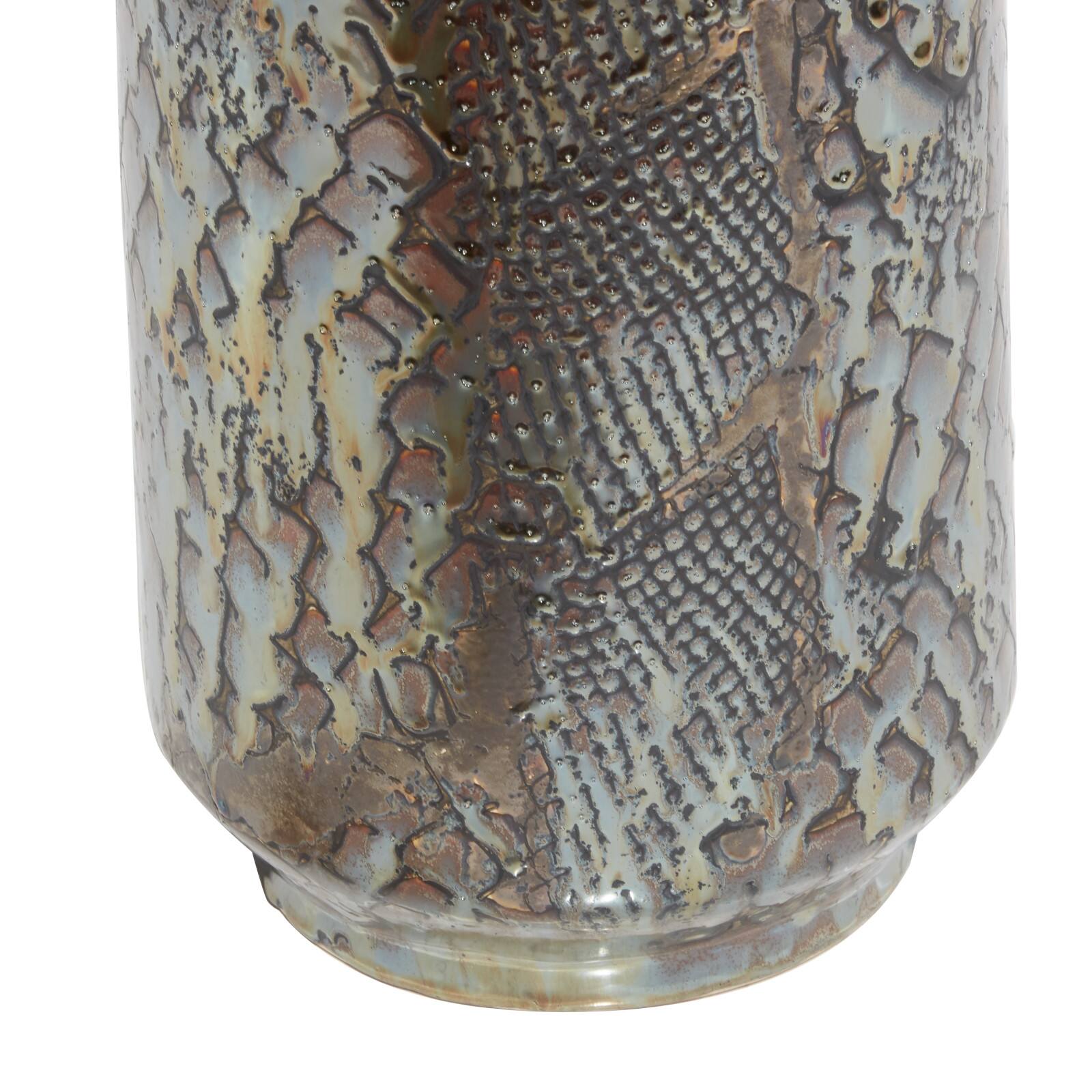 Silver Ceramic Contemporary Vase, 31" x 8" x 8"