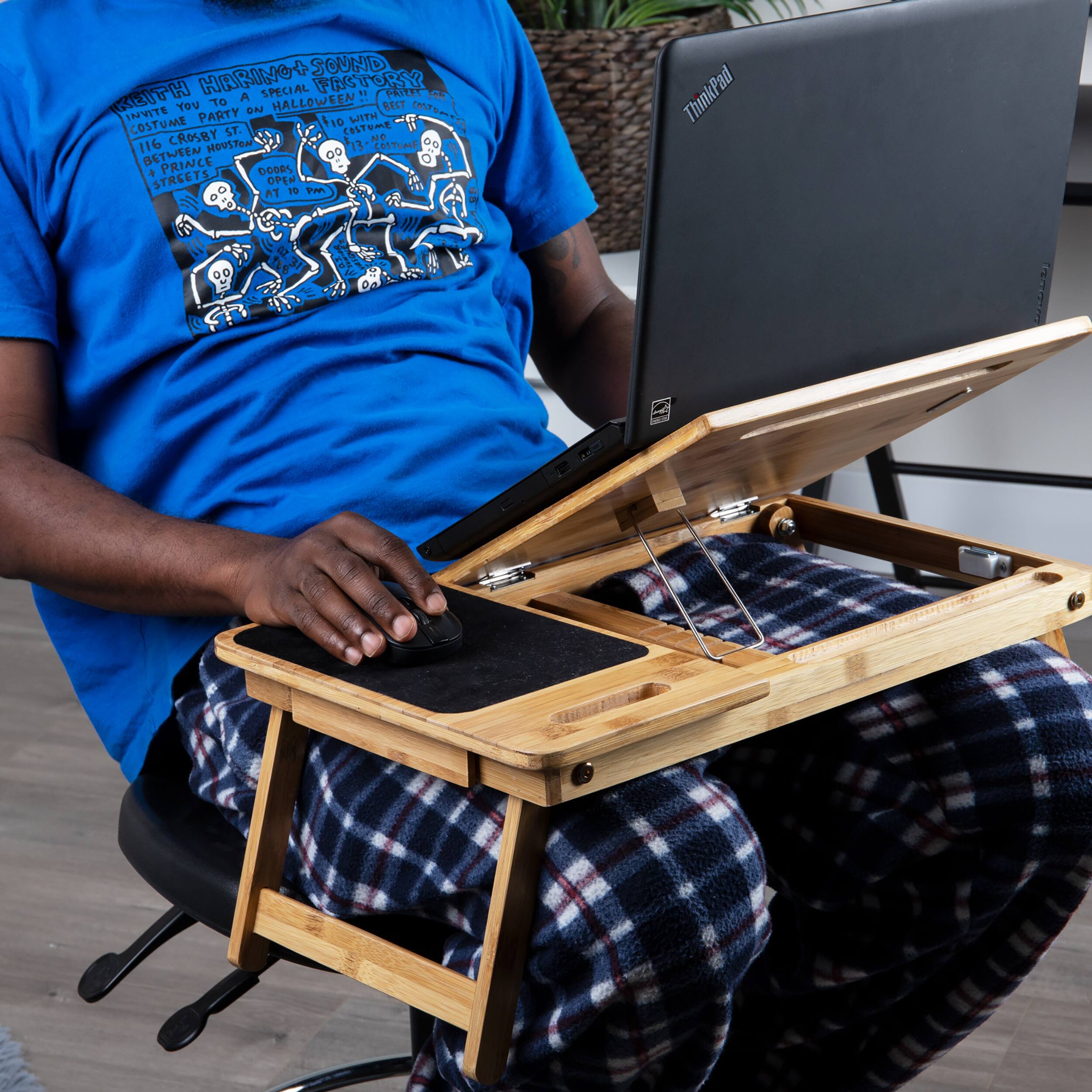 Mind Reader Bamboo Adjustable Lap Desk with Foldable Legs