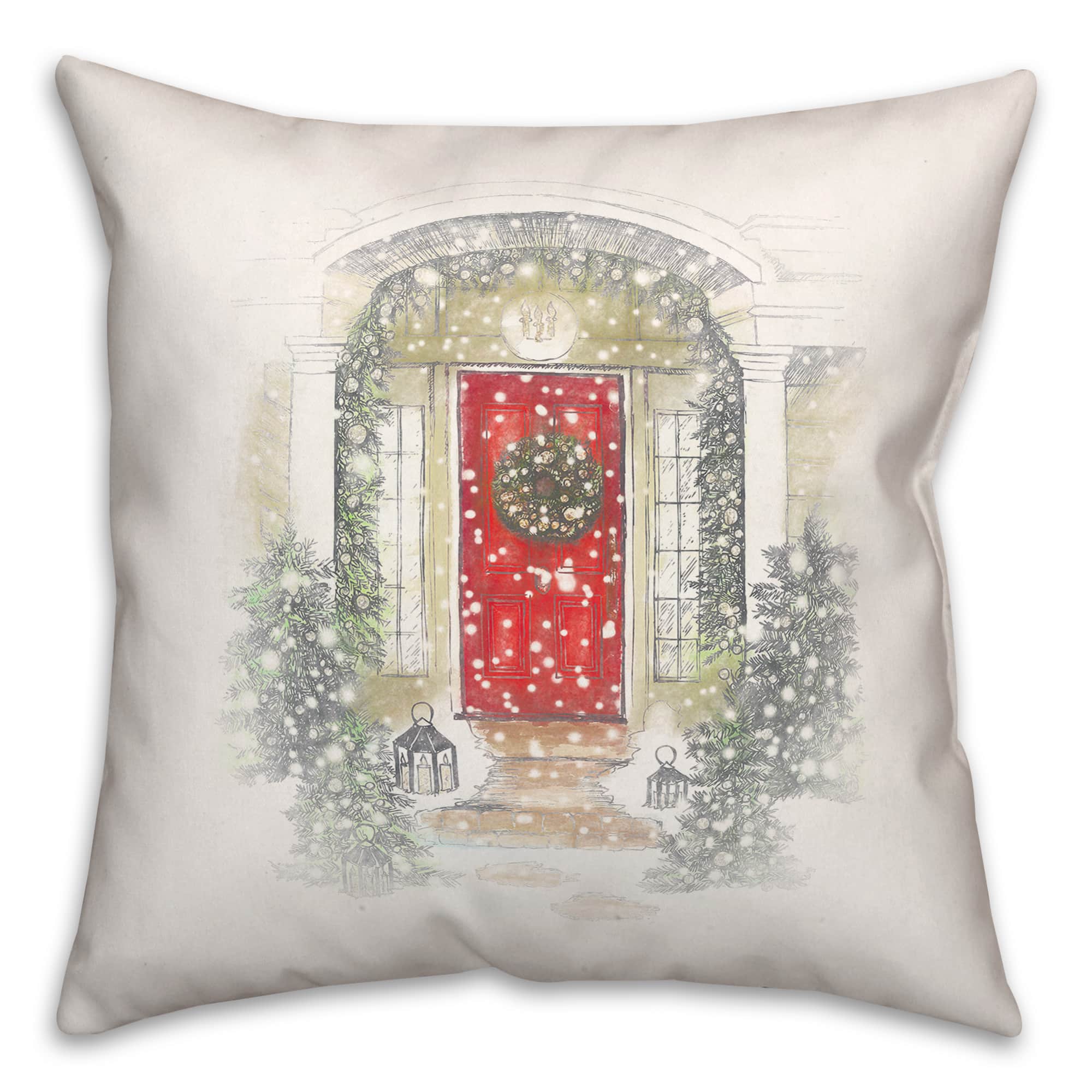 Home For Holidays Door 18x18 Throw Pillow