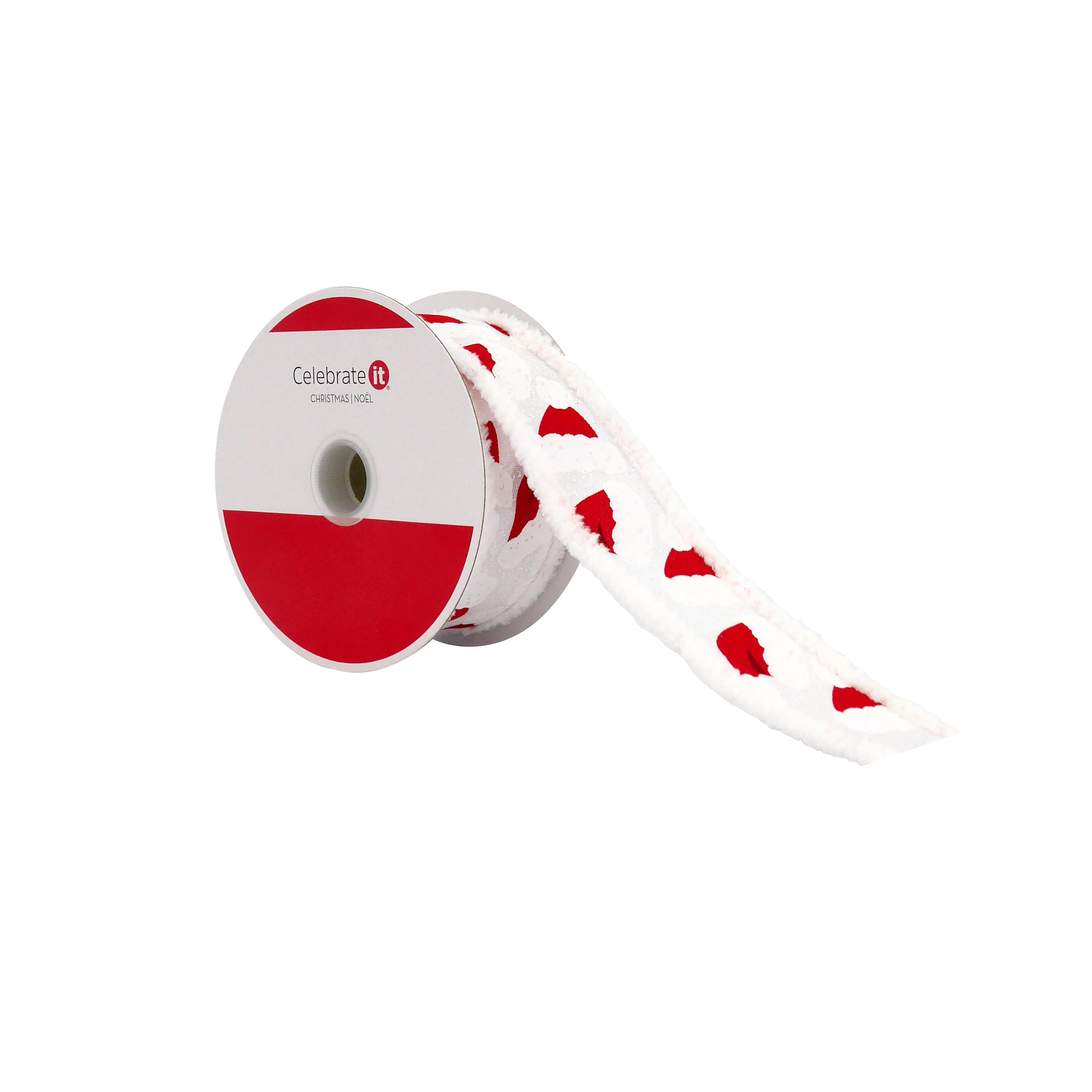 1.5&#x22; x 15ft. Santa Hats with Fur Edges Wired Ribbon by Celebrate It&#xAE;