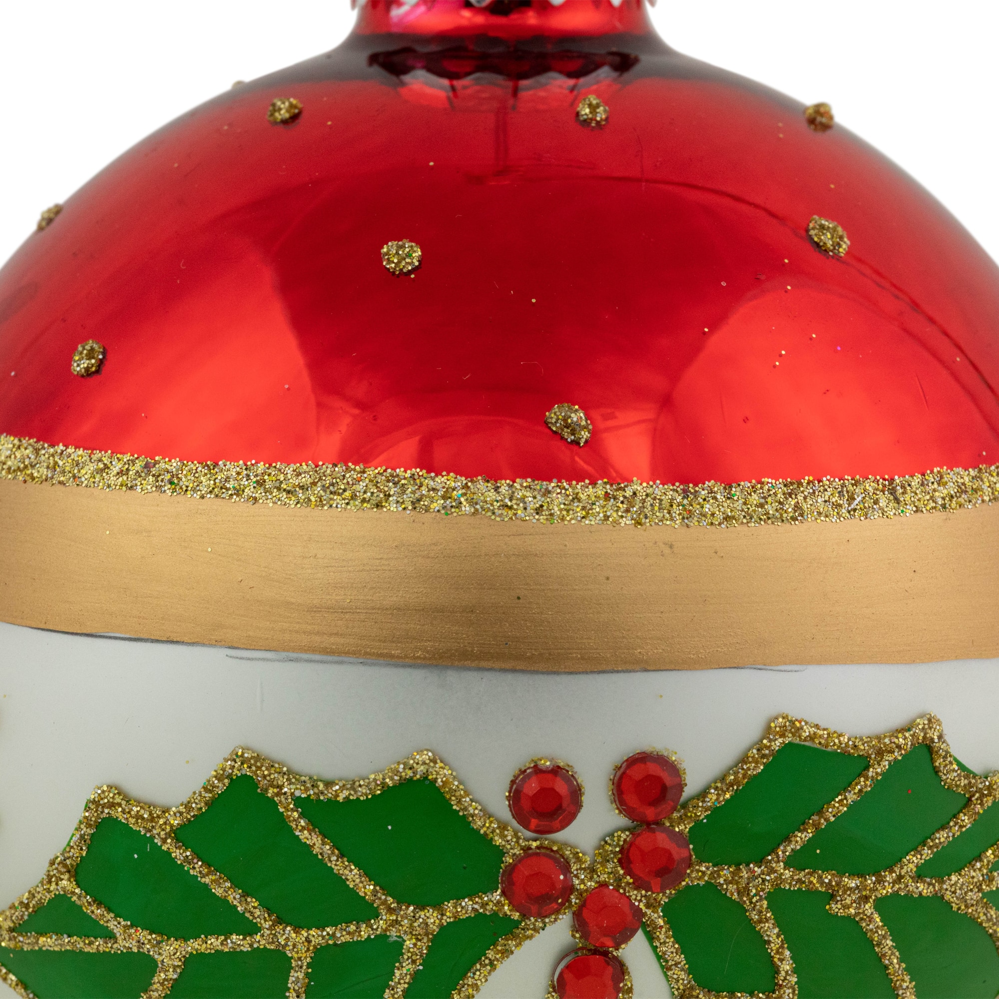 2ct. Holly & Berries Glittered Christmas Glass Ball Ornaments