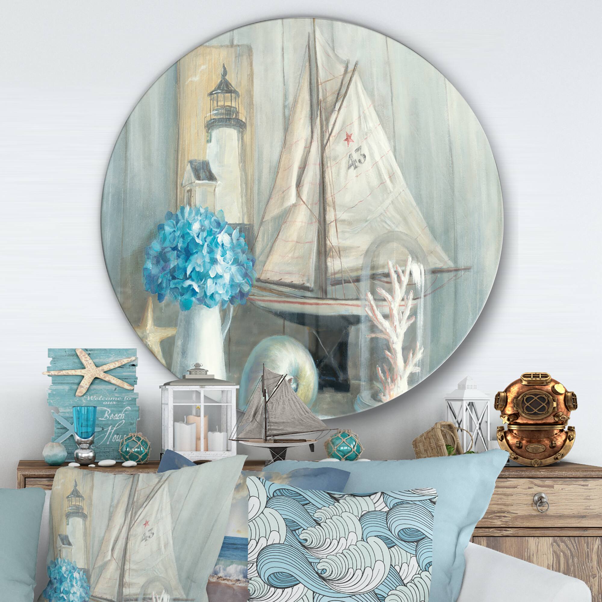 Designart - Summer Nautical House - Nautical &#x26; Coastal Metal Circle Wall Art