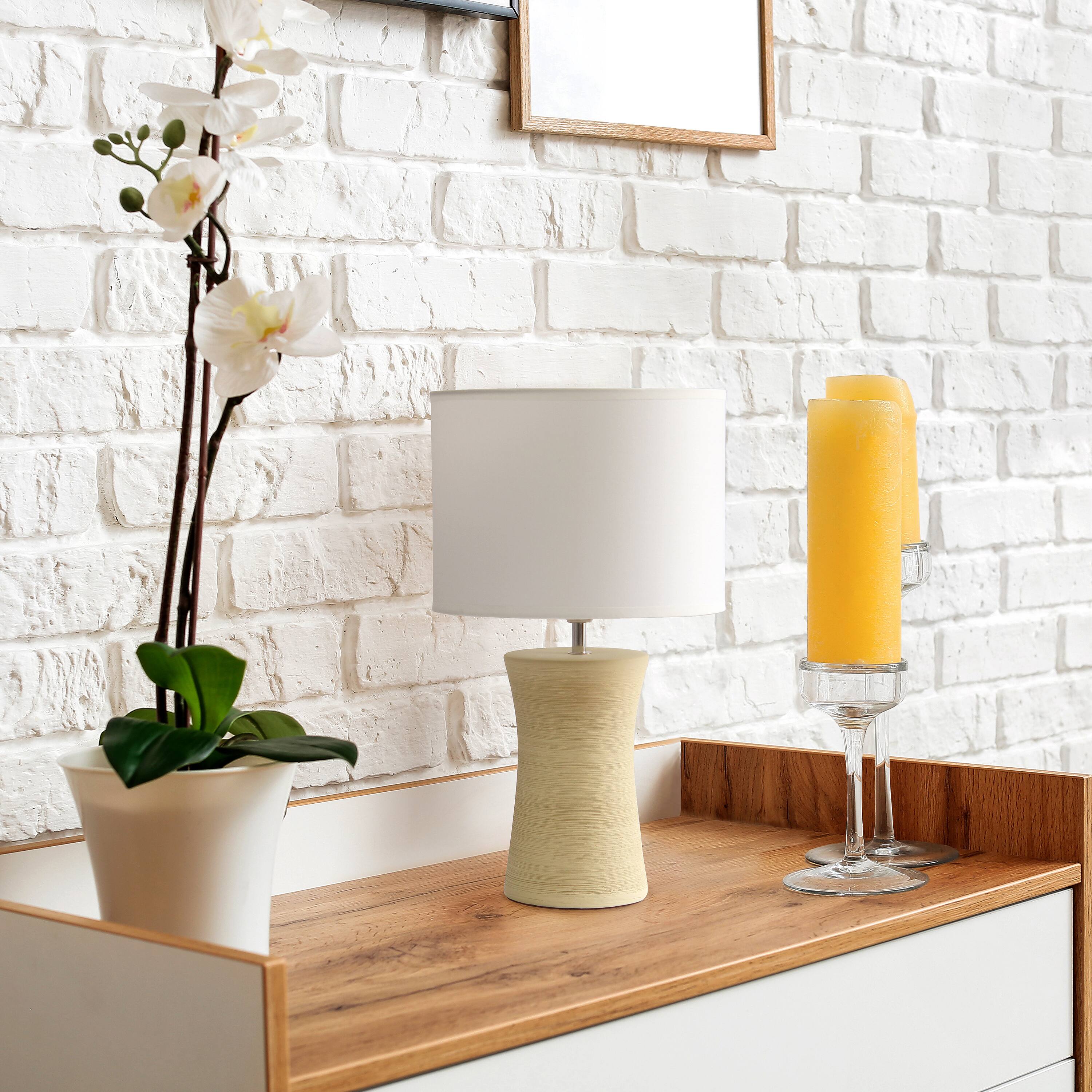 Simple Designs White Shade Ceramic Hourglass Table Lamp