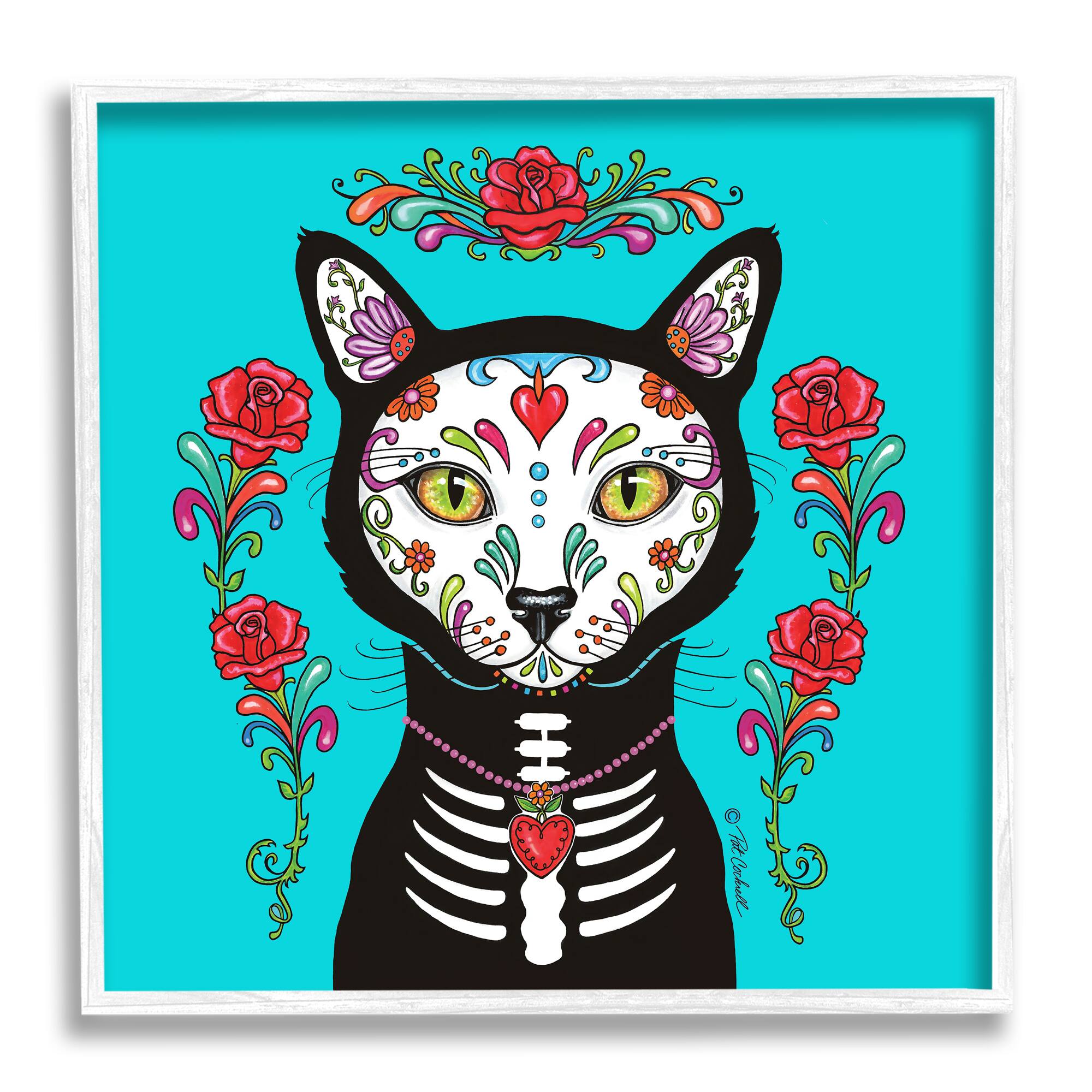 Stupell Industries Day of Dead Cat Portrait Framed Giclee Art