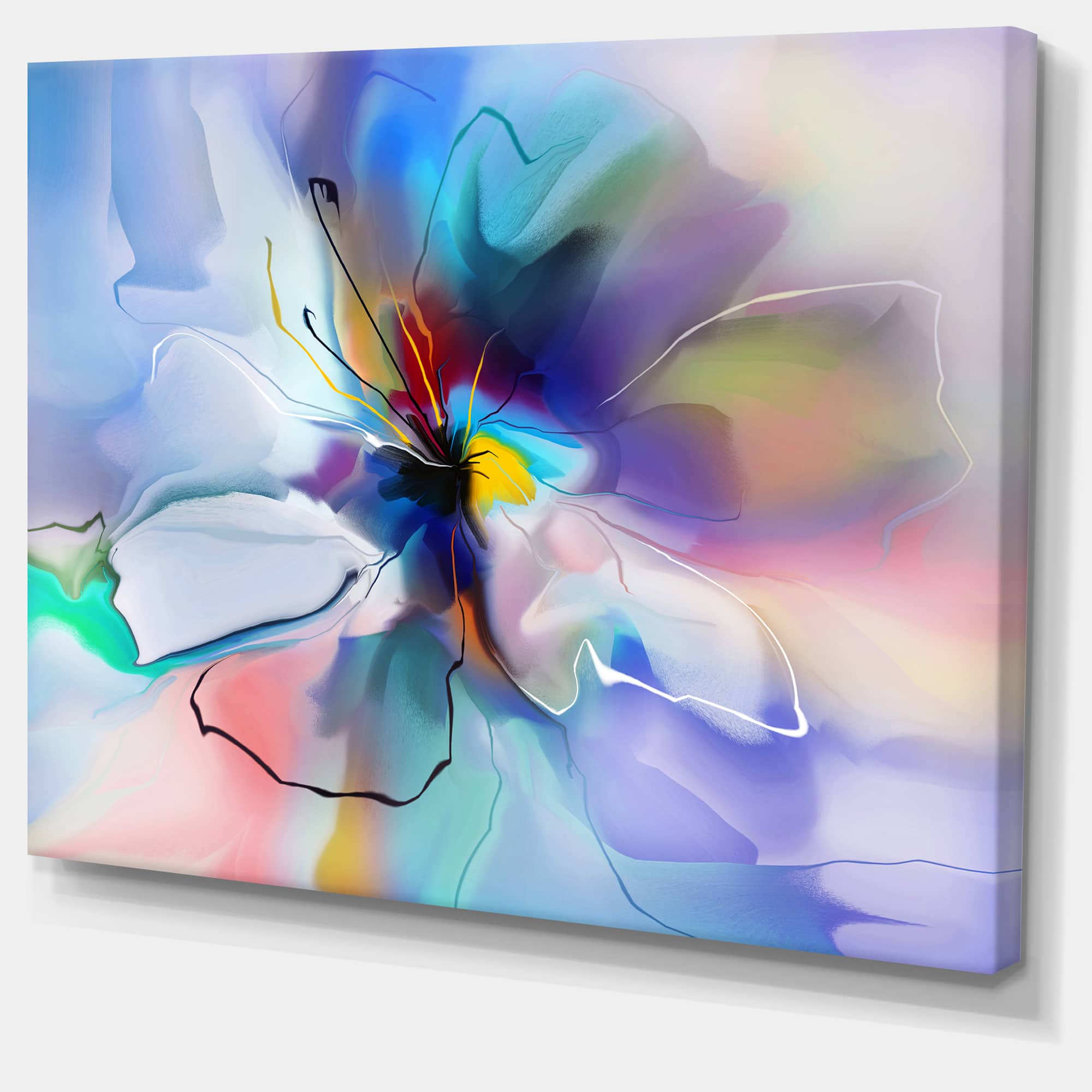 Designart - Abstract Creative Blue Flower - Extra Large Floral Wall Art
