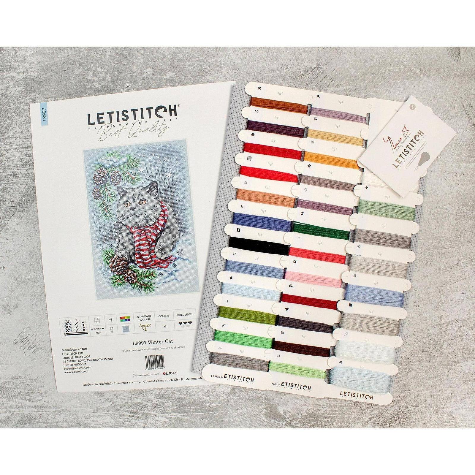 LetiStitch Winter Cat Counted Cross Stitch Kit