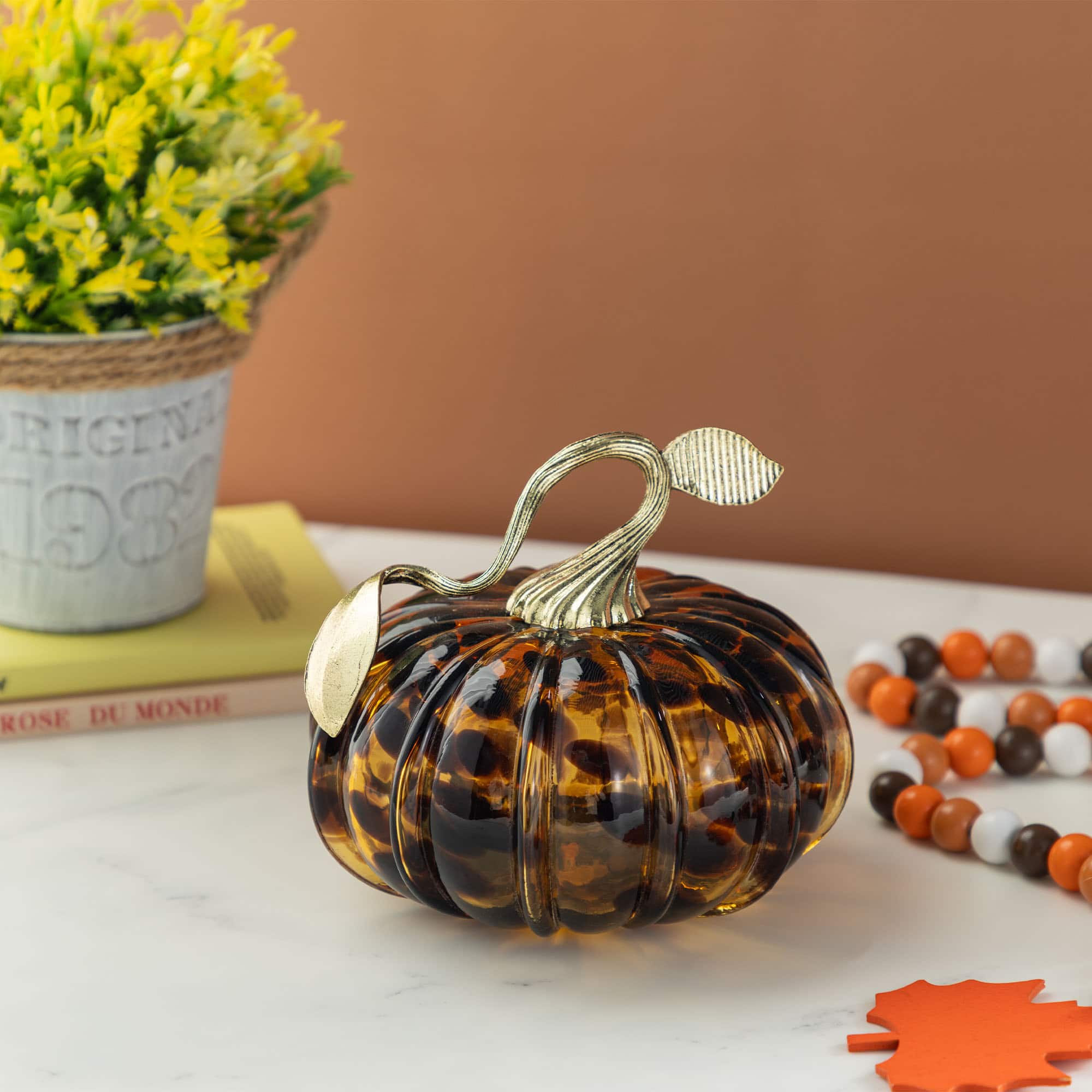Glitzhome&#xAE; Amber Dots Glass Pumpkin