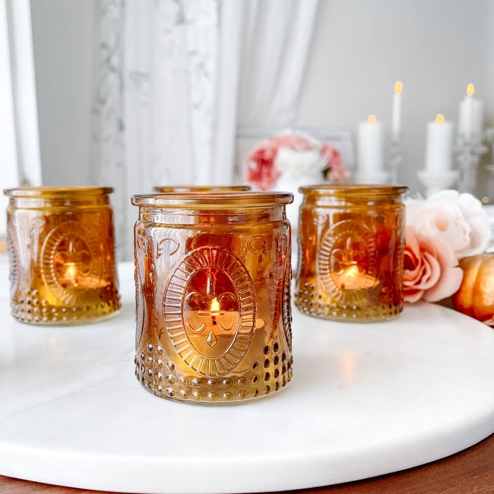 Kate Aspen® Vintage Amber Glass Tea Light Holder, 4ct.