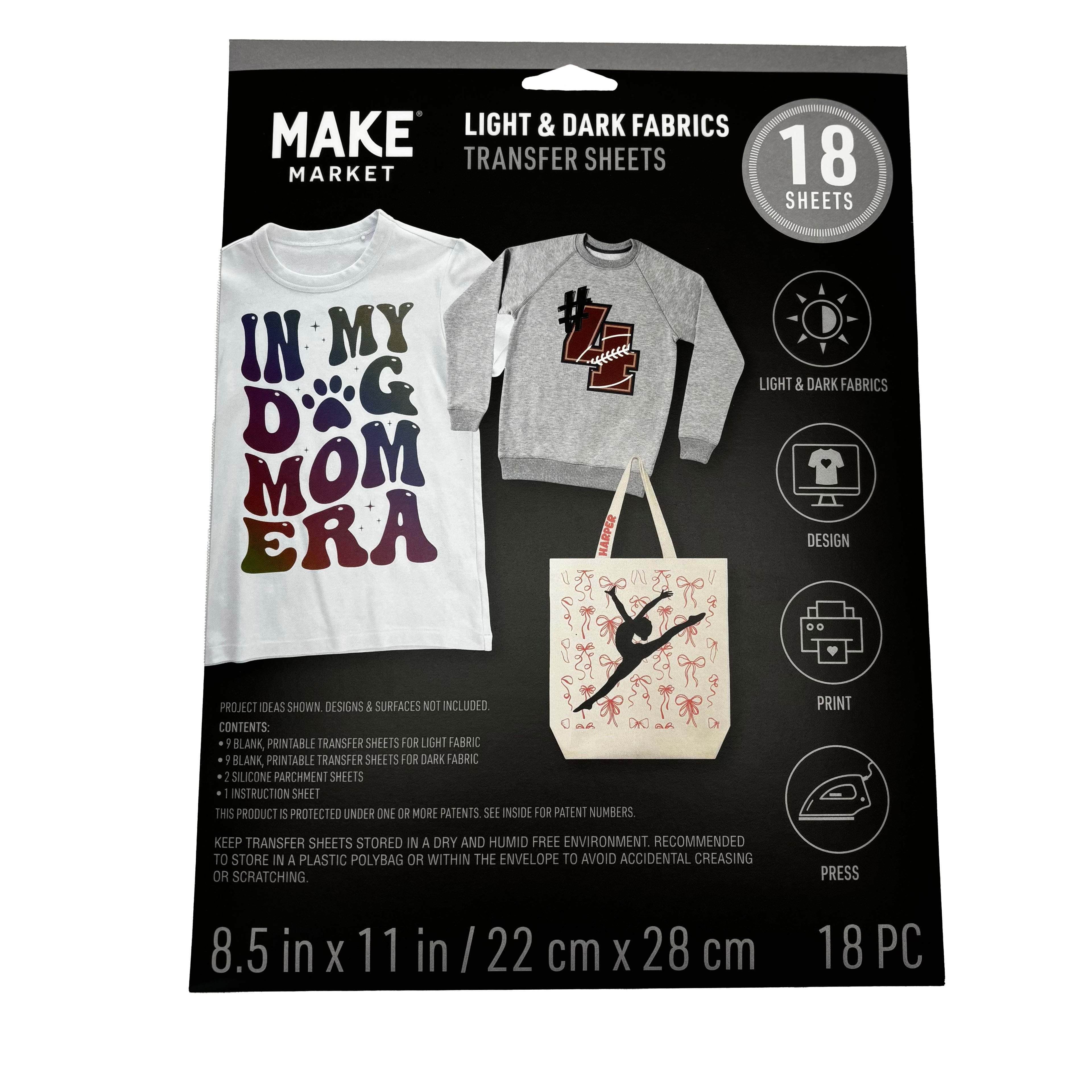 8.5&#x22; x 11&#x22; Mixed Light &#x26; Dark Fabric Transfer Sheets, 18ct. by Make Market&#xAE;