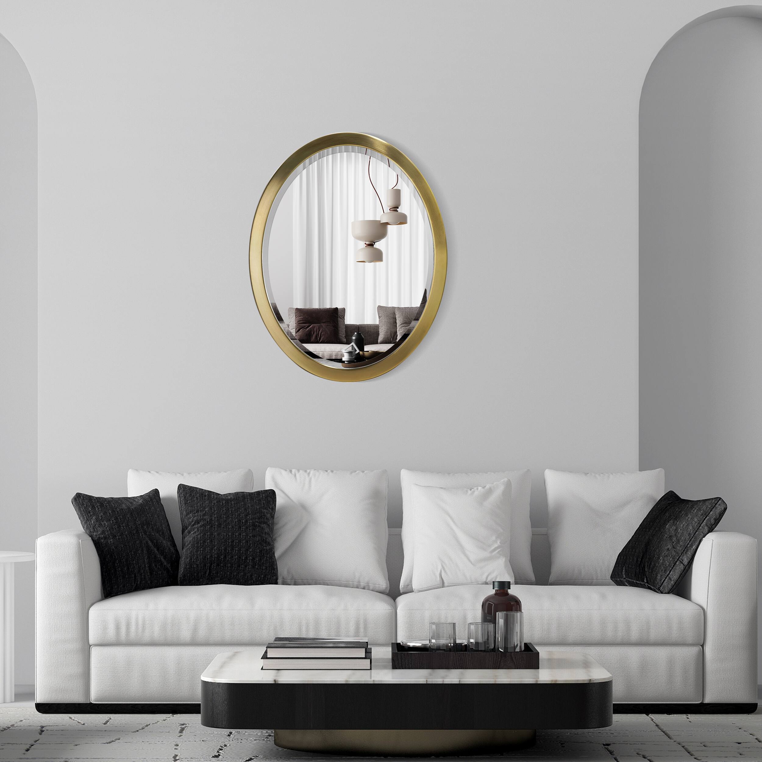 Head West Oval Brushed Gold Metal Framed Bathroom Mirror - 30" x 23"