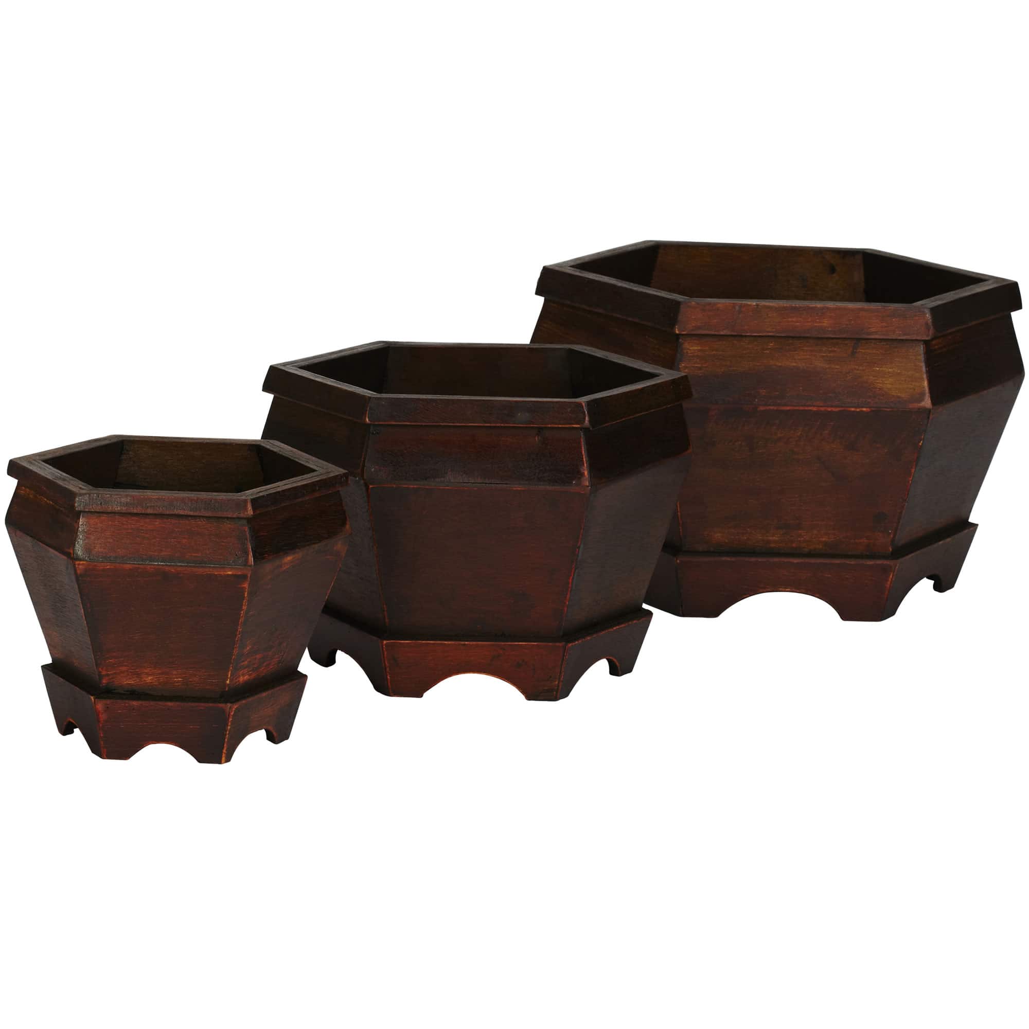 Wooden Hexagon Decorative Planter Set