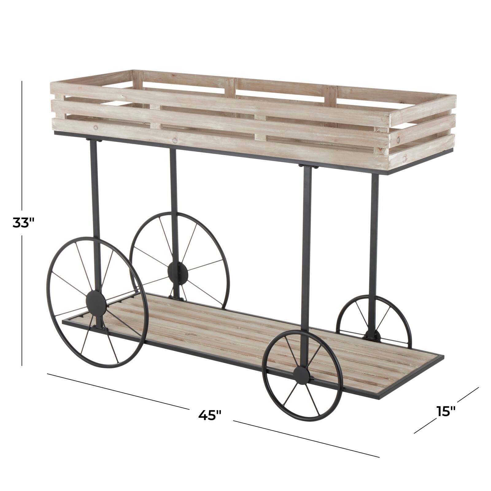 45" Cream Wood Wheelbarrow Shelf Plant Stand