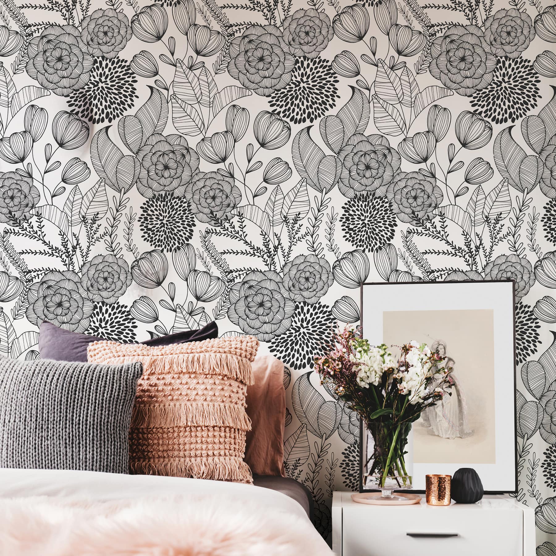 NuWallpaper Black Secret Garden Peel & Stick Wallpaper