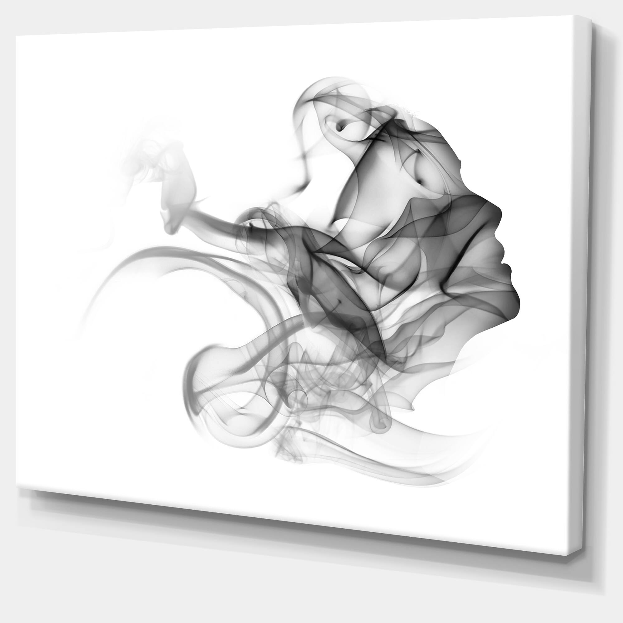 Designart - Woman and Smoke Double Exposure - Portrait Canvas Art Print