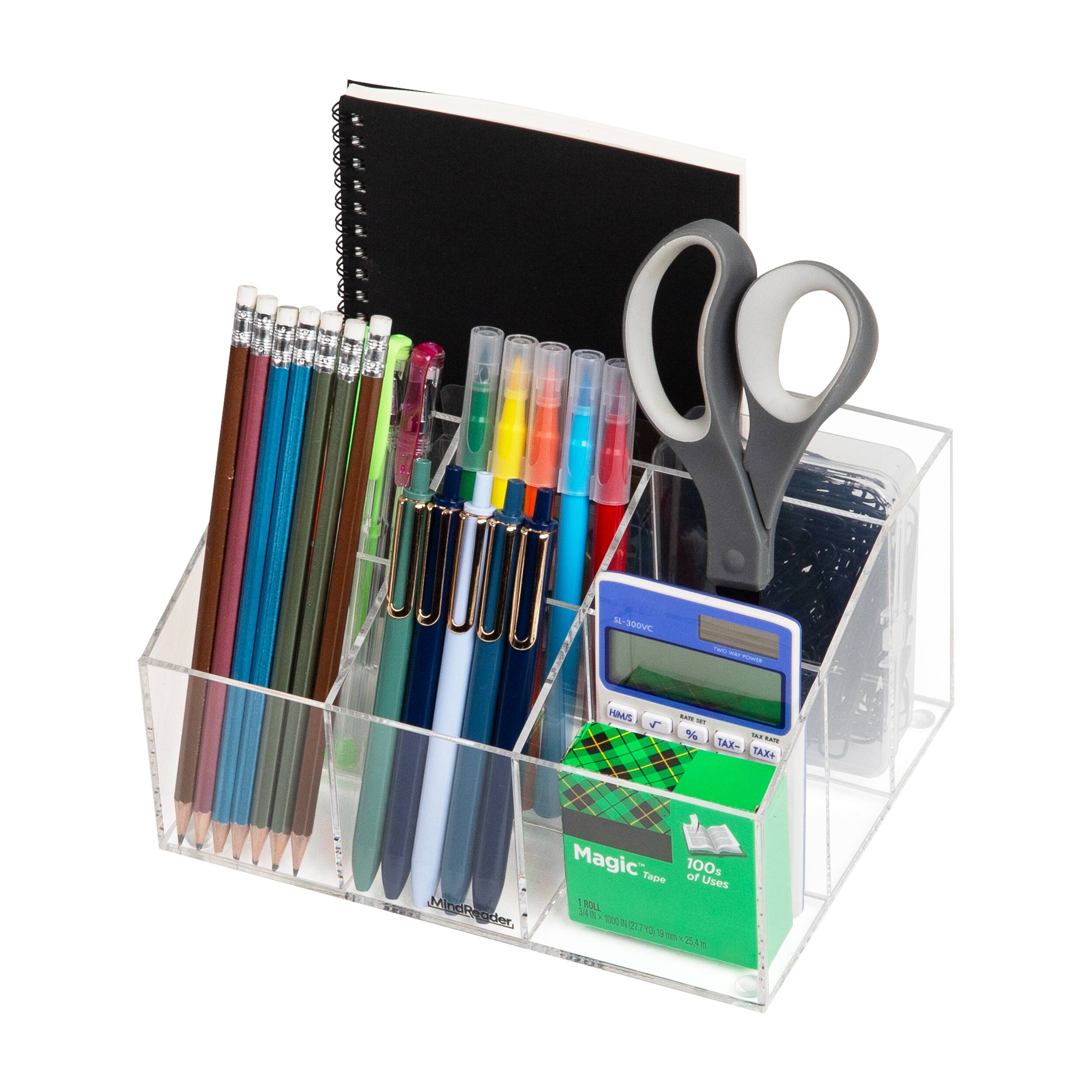 Mind Reader Desktop Organizer, 7-compartment, Office Essentials, Modern, Office, Acrylic, 8.5"L x 6.5"W x 4.75"H, Clear