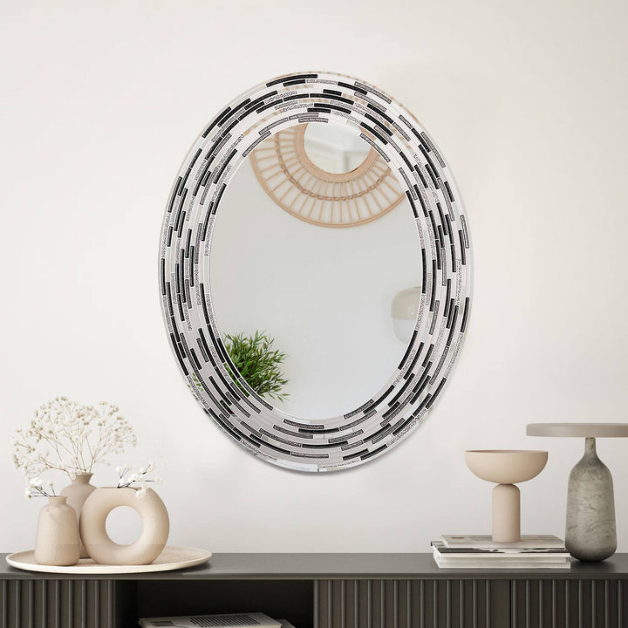Head West Charcoal  Tile Framed Oval Wall Vanity Mirror - 23&#x22; x 29&#x22;