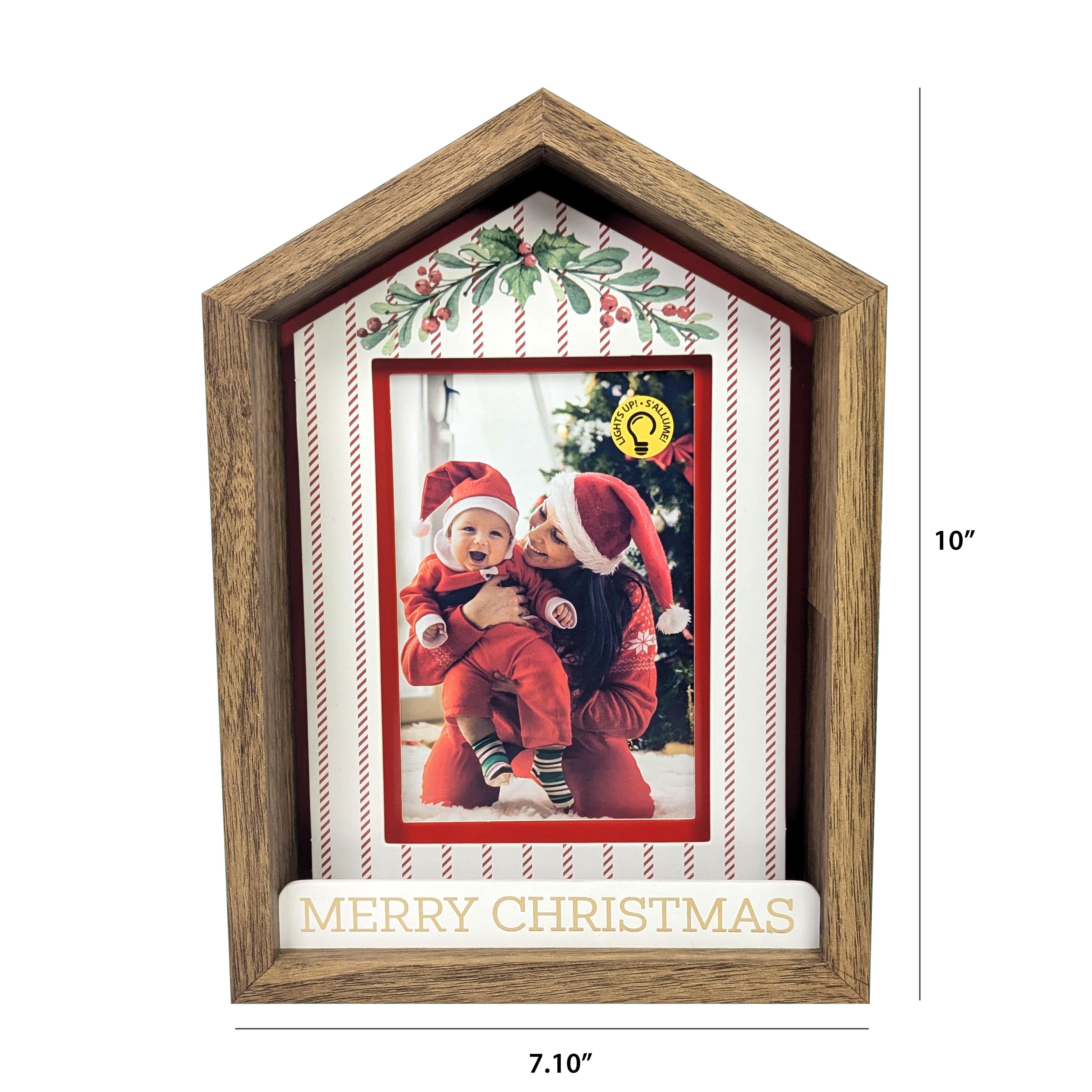 4&#x22; x 6&#x22; LED Stripe House Merry Christmas Tabletop Frame by Studio D&#xE9;cor&#xAE;