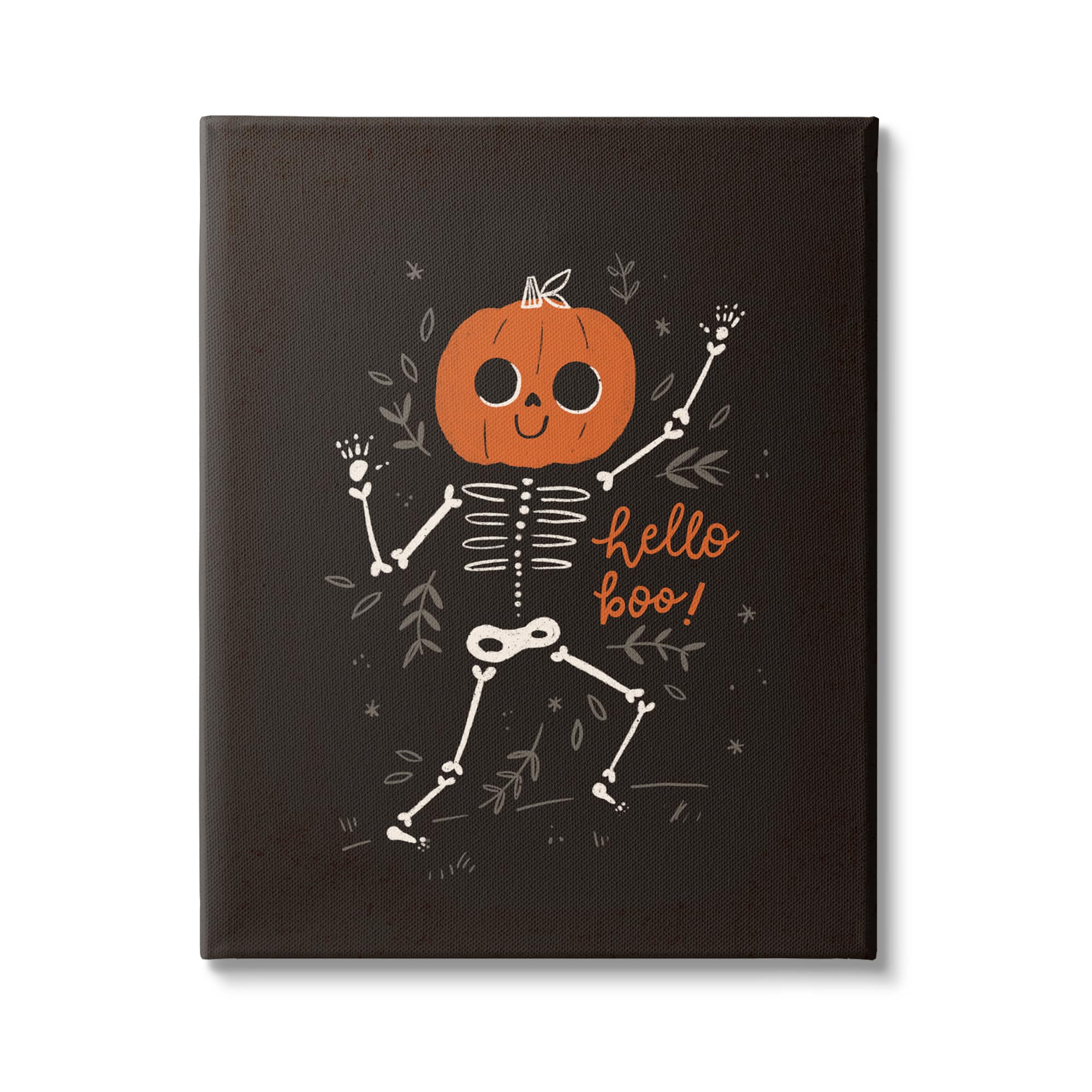 Stupell Industries Hello Boo Halloween Smiling Skeleton Canvas Wall Art
