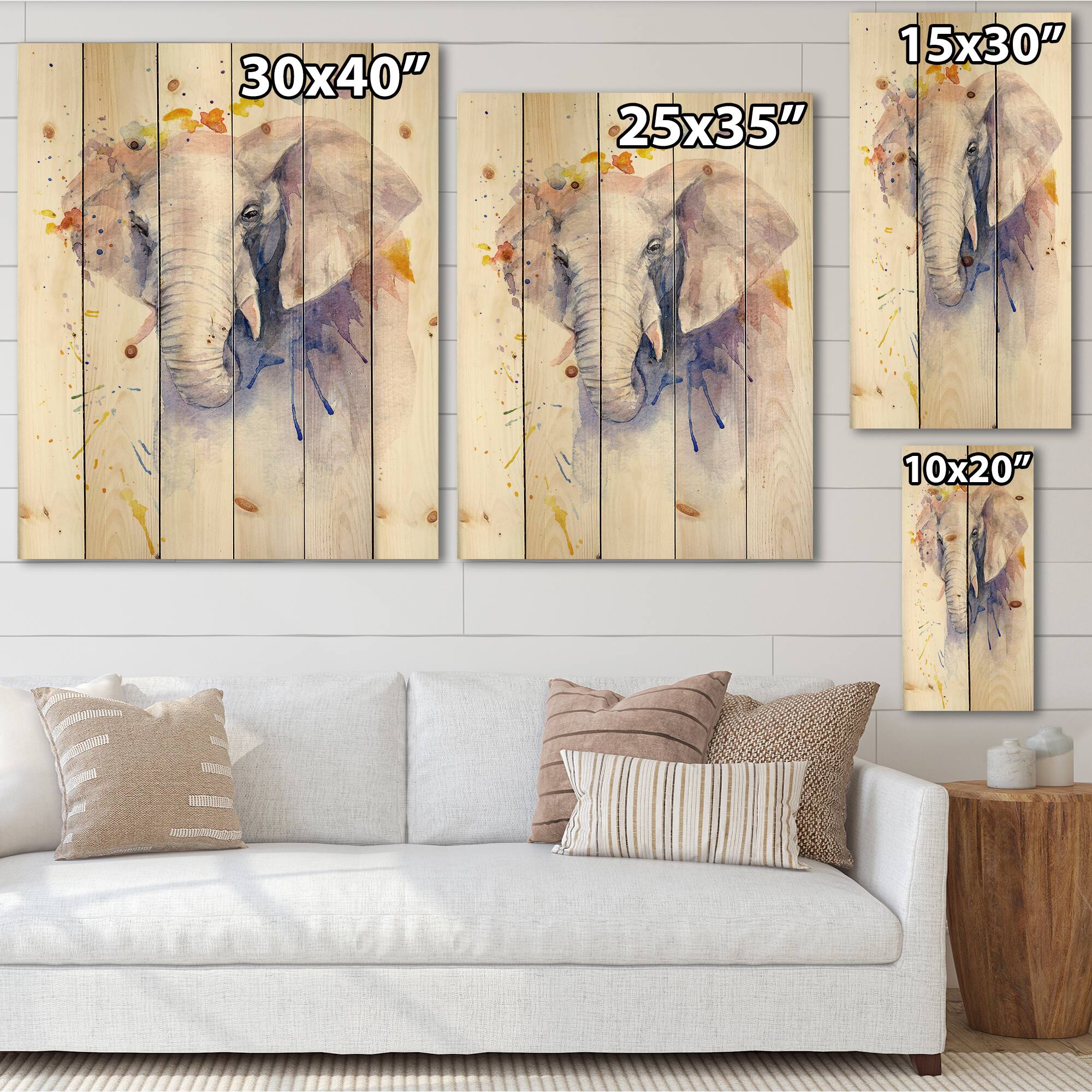 Designart - Portrait of An Elephant In Flowers - Farmhouse Print on Natural Pine Wood