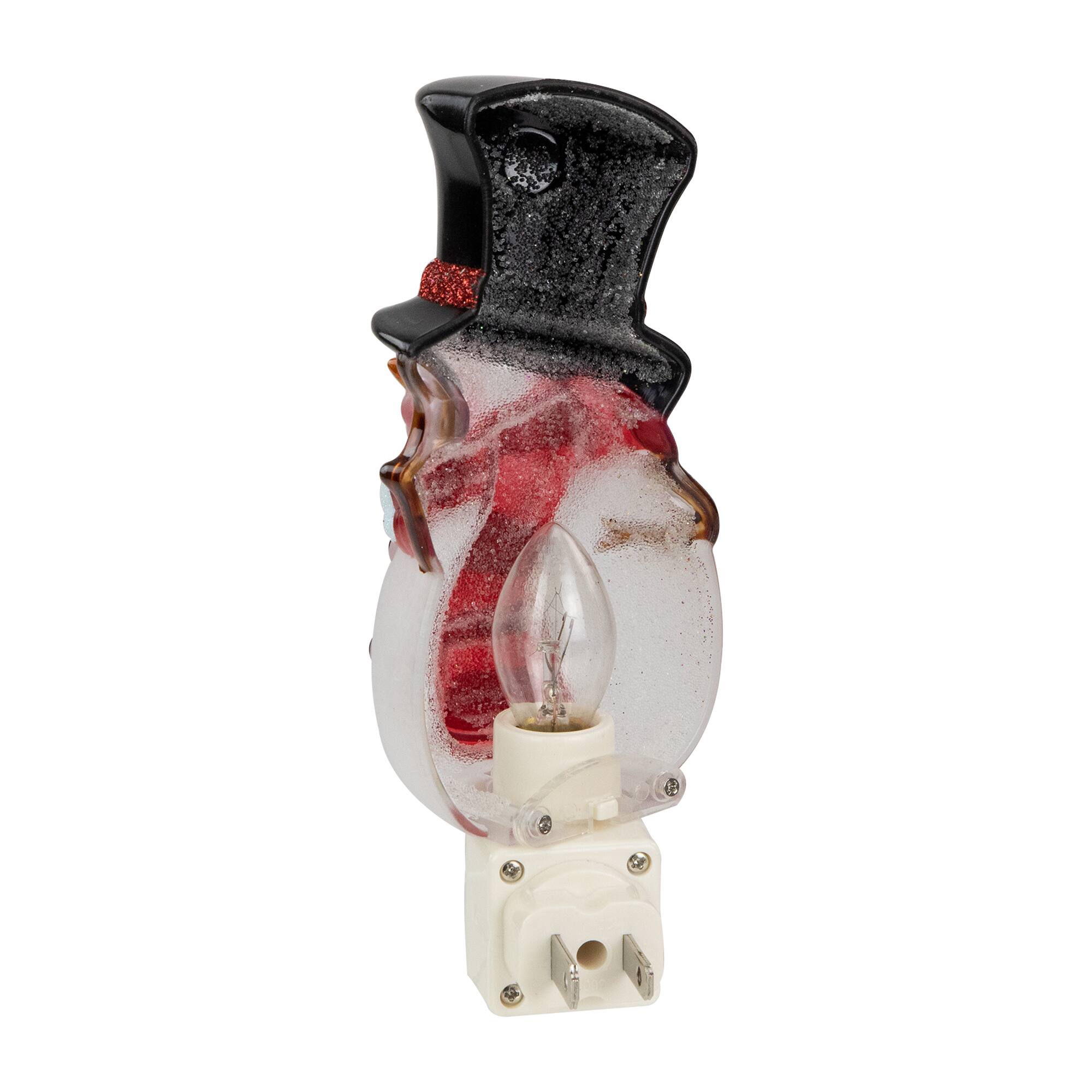 6.5" White and Red Snowman in Black Top Hat Christmas Night Light
