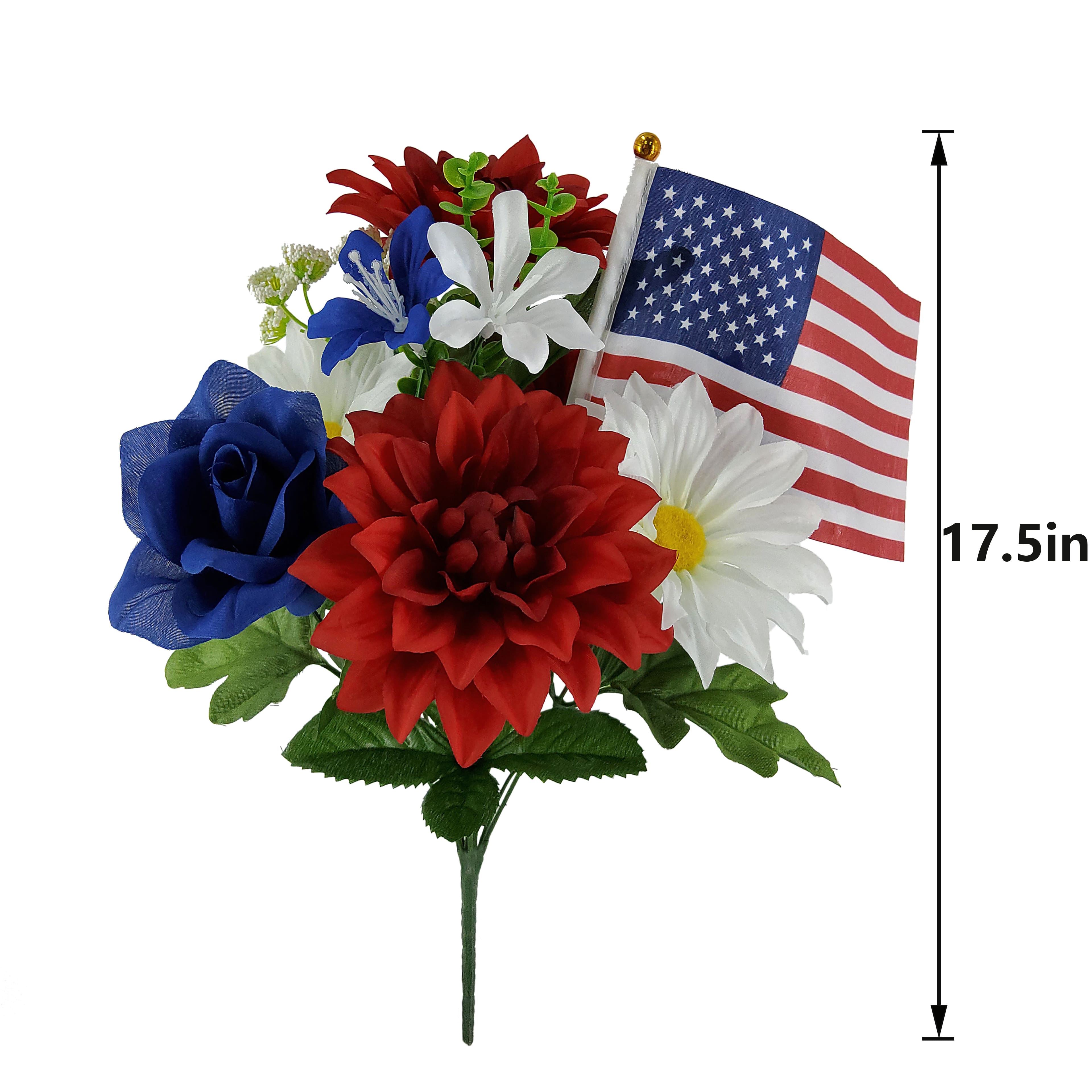 17.5&#x22; Red, White &#x26; Blue Dahlia Mix Bush with Flag by Celebrate It&#x2122;