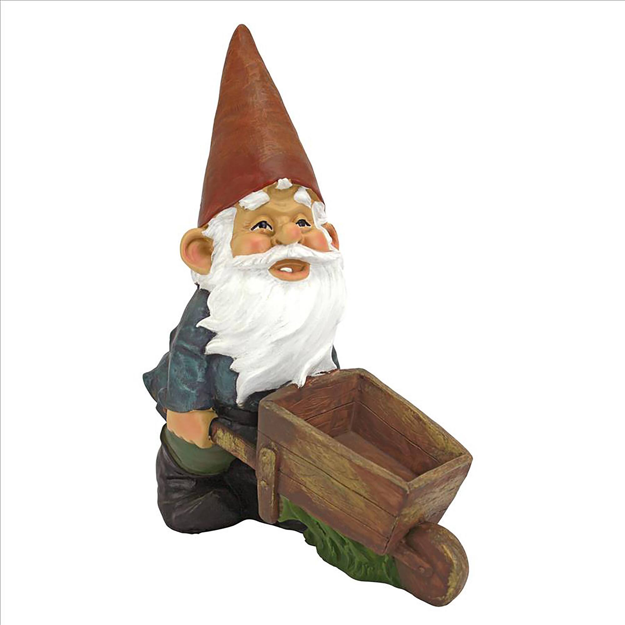 Design Toscano 12&#x22; Wheelbarrow Willie: Garden Gnome Statue