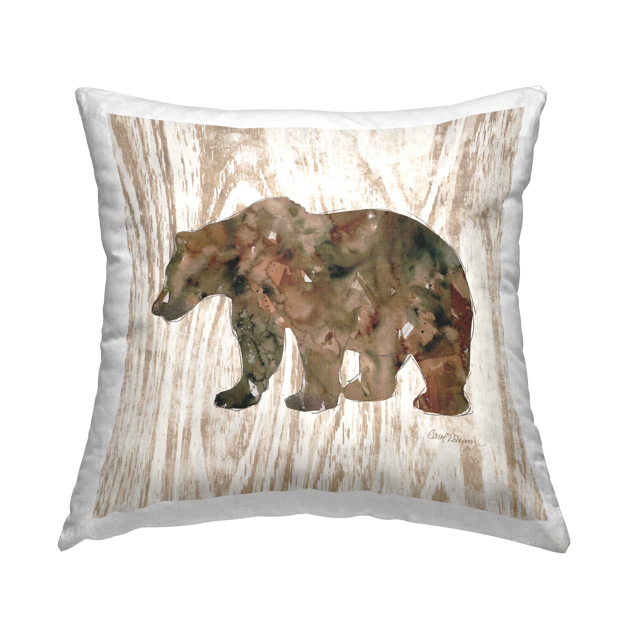 Stupell Industries Forest Bear Watercolor Silhouette Rustic Grain Pattern Throw Pillow 18" x 18"
