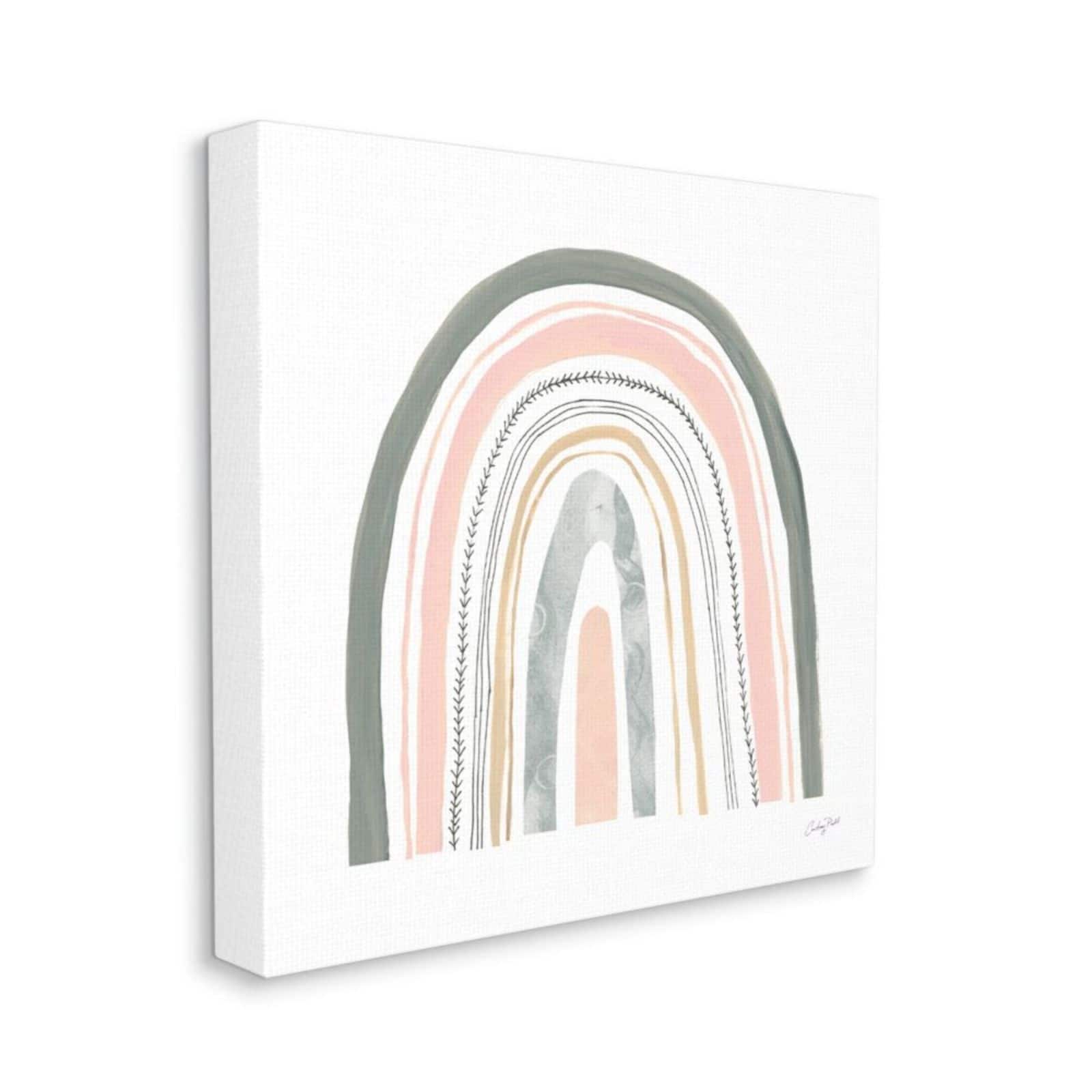 Stupell Industries Gray &#x26; Pink Abstract Fluid Linework Rainbow Canvas Wall Art