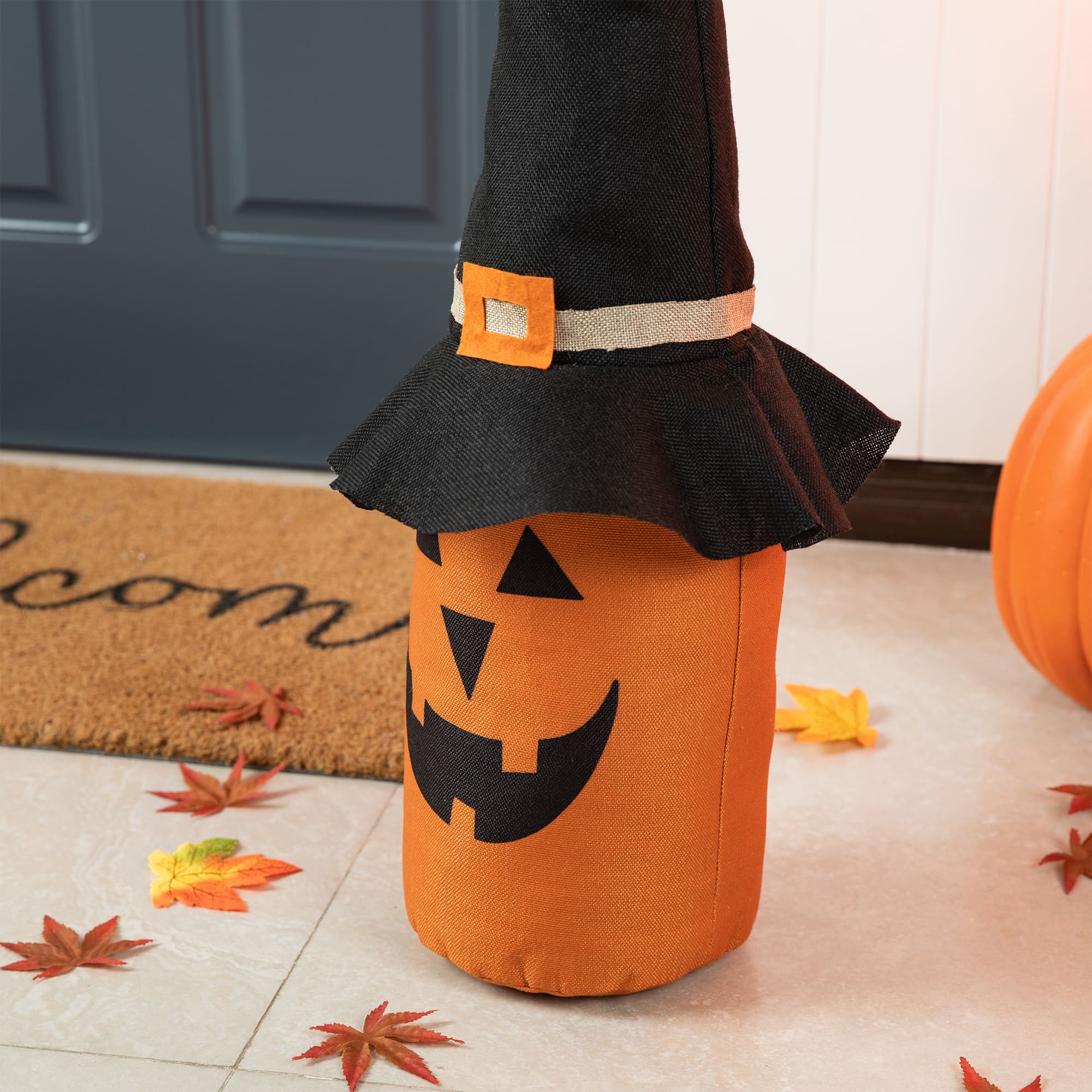 Glitzhome&#xAE; 24&#x22; Linen Halloween Jack-O&#x27;-Lantern Doorstop Porch D&#xE9;cor