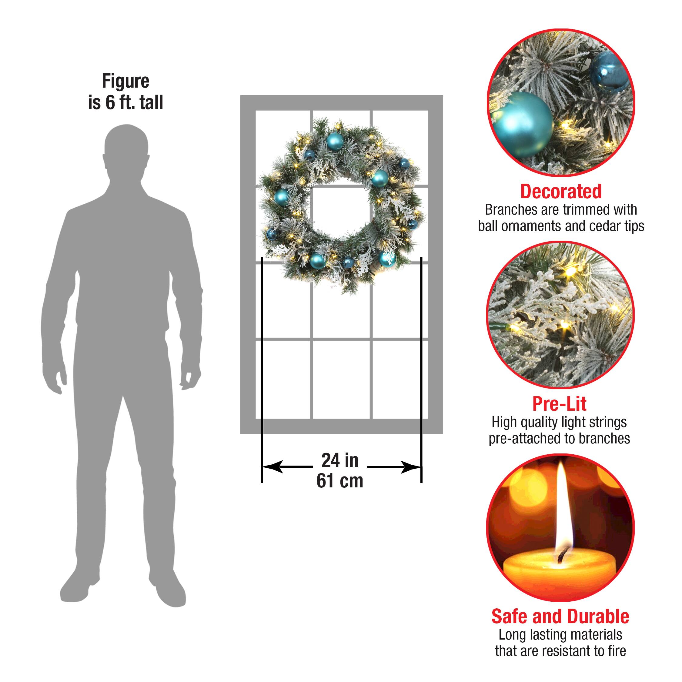 24" Pre-lit LED Tinkham Pine Wreath