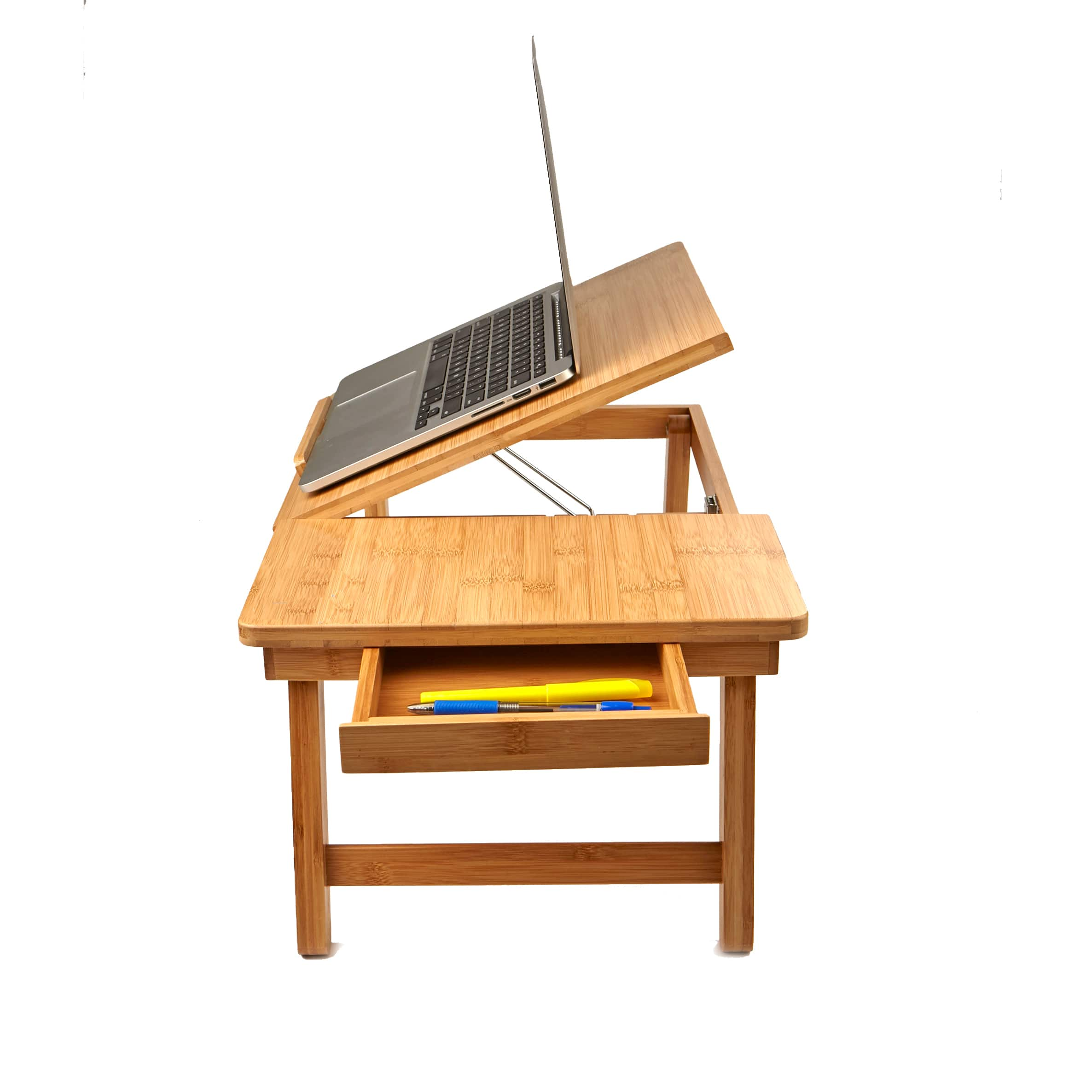 Mind Reader 21.2&#x22; Adjustable Bamboo Lap Desk Breakfast Table with Foldable Legs