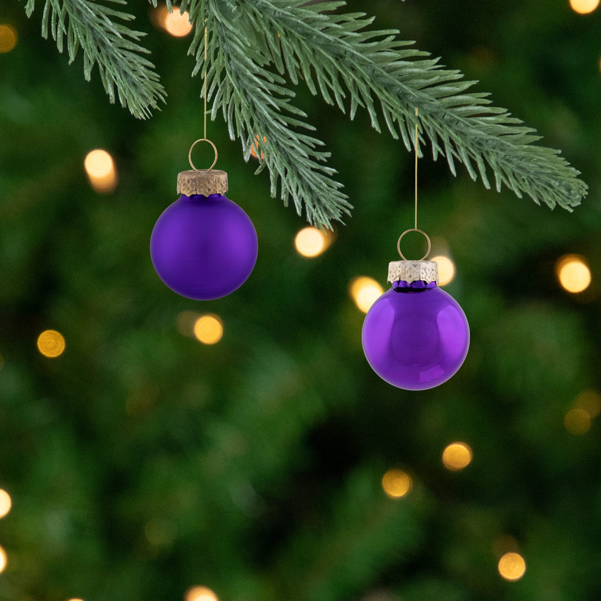 24ct. 1" Purple 2-Finish Glass Ball Ornaments