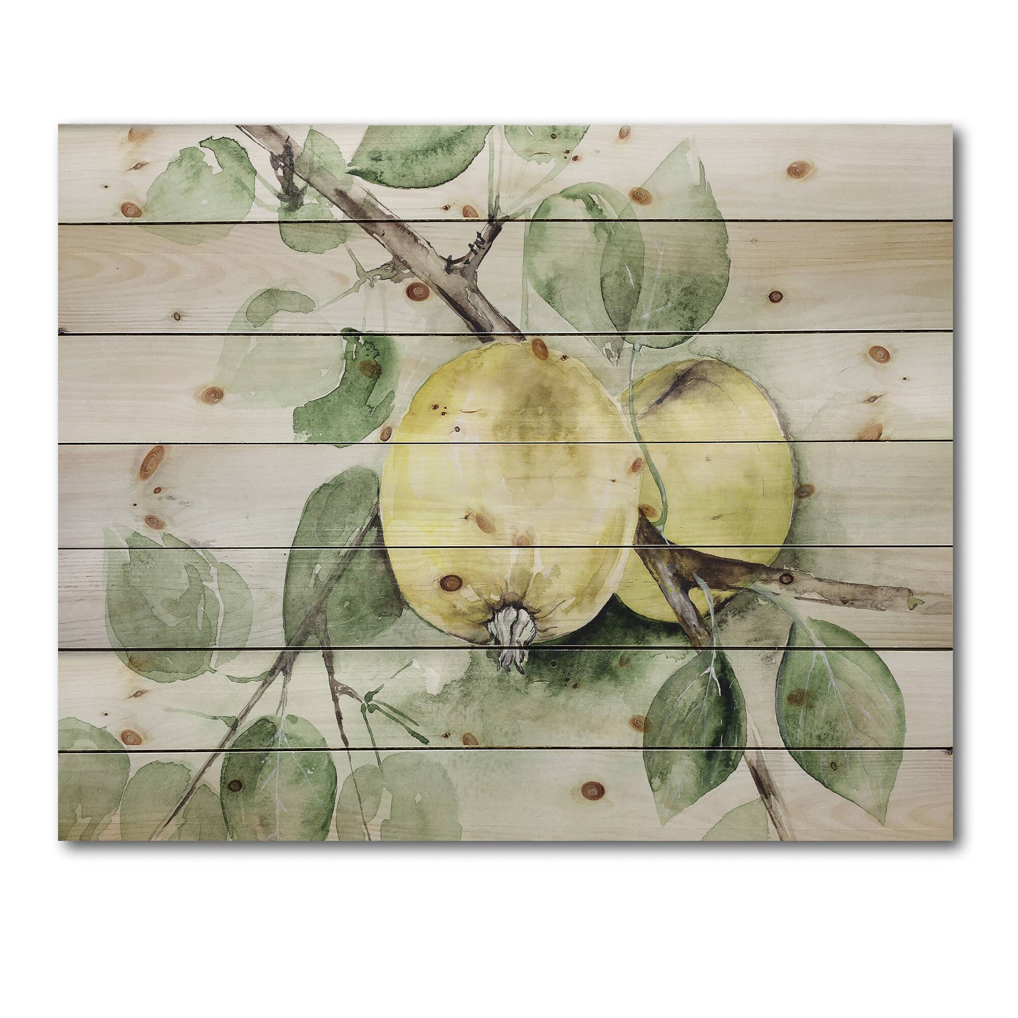 Designart - Vintage Green Appels - Farmhouse Print on Natural Pine Wood