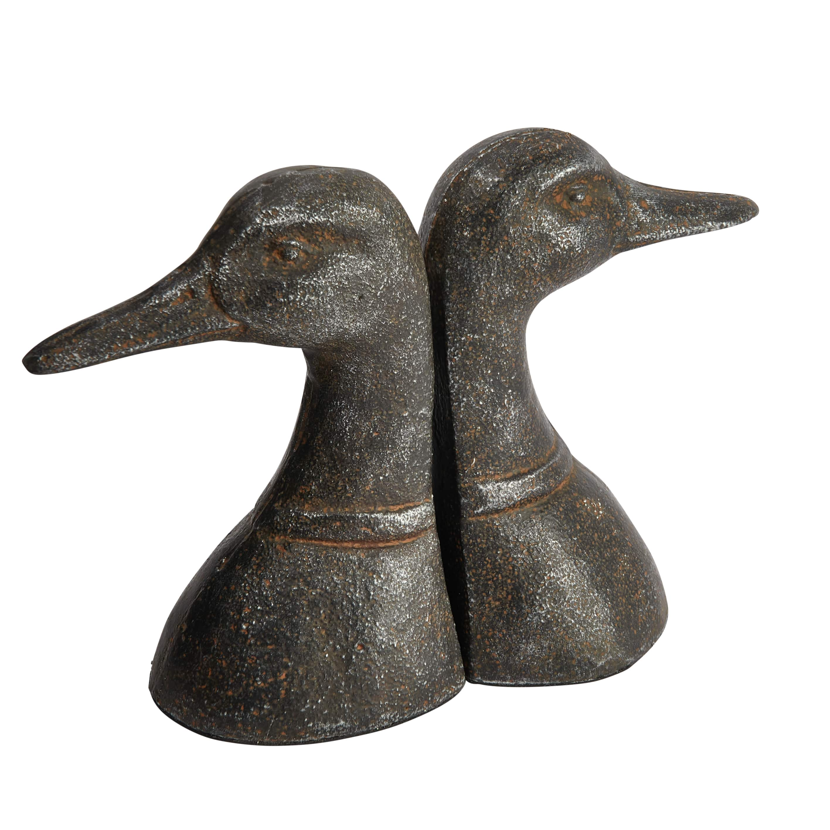 5.8&#x22; Black Iron Duck Bookends Set