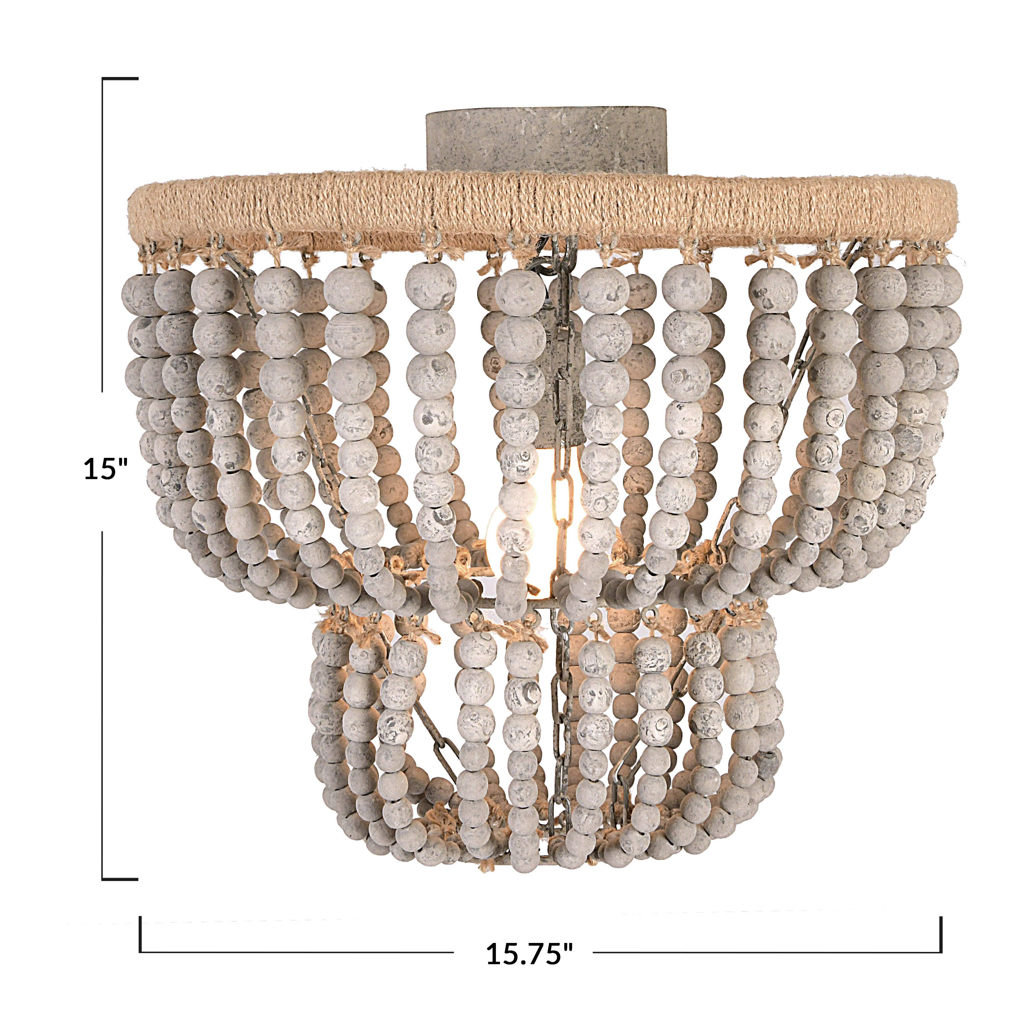 Gray Wood Bead &#x26; Metal Semi-Flush Light