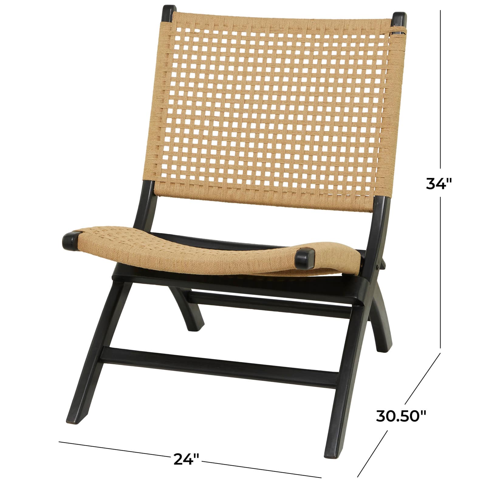 34&#x22; Black Wood Handmade Woven  Folding Chair