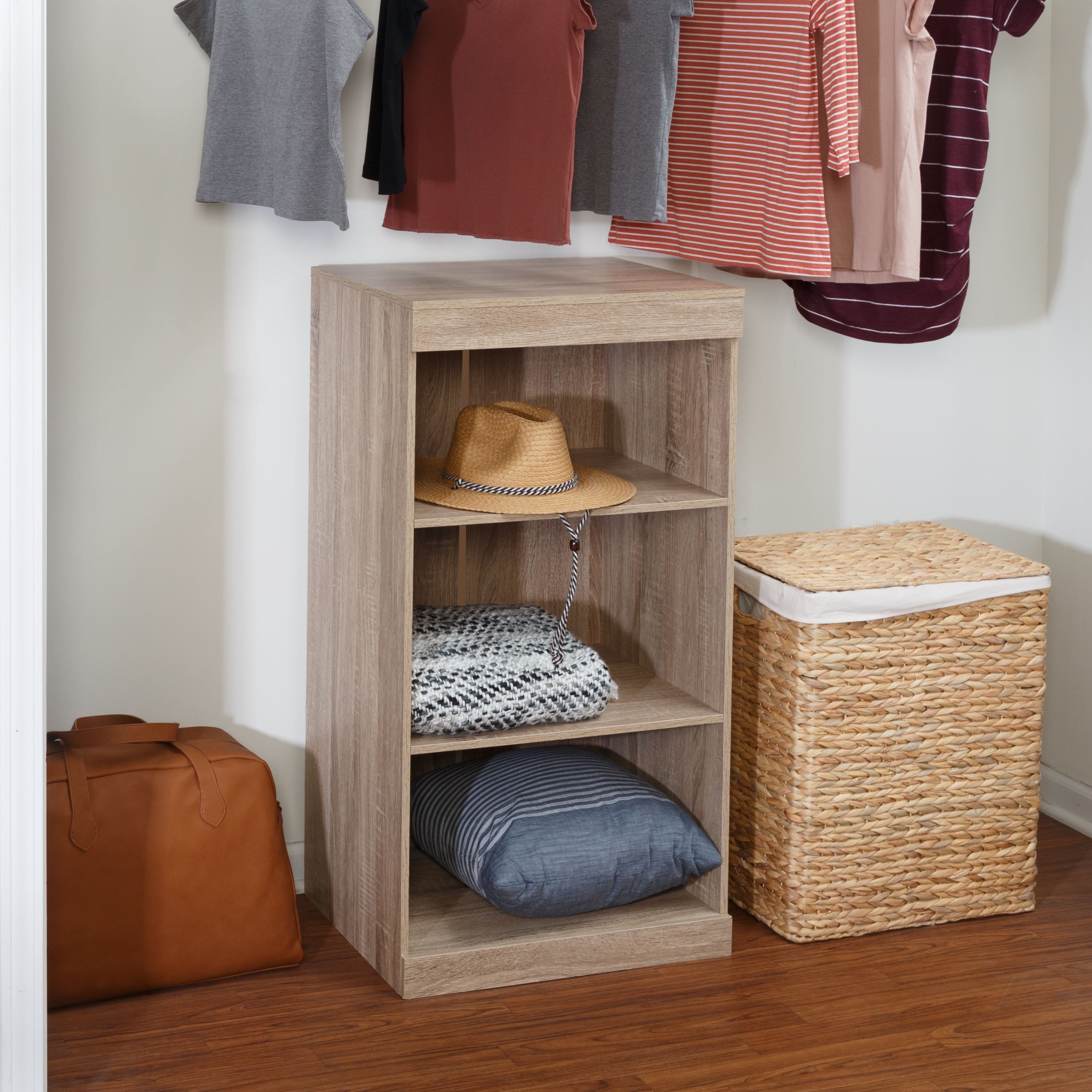 Honey Can Do Brown Freestanding Stackable Shelf Unit with 2 Shelves &#x26; Wood Finish