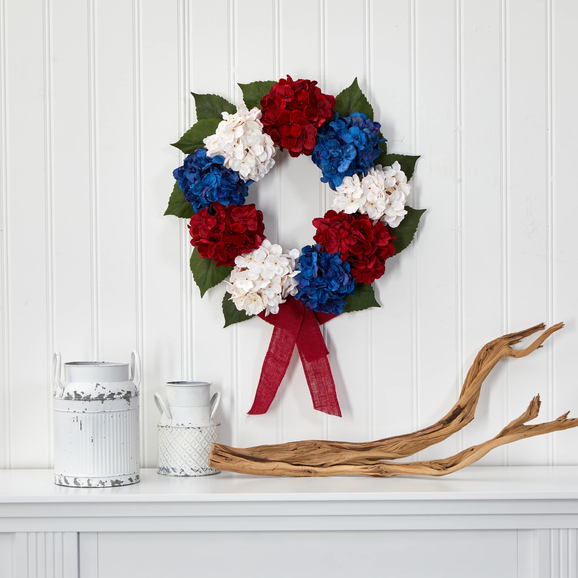 24&#x22; Red, White and Blue Hydrangea Wreath