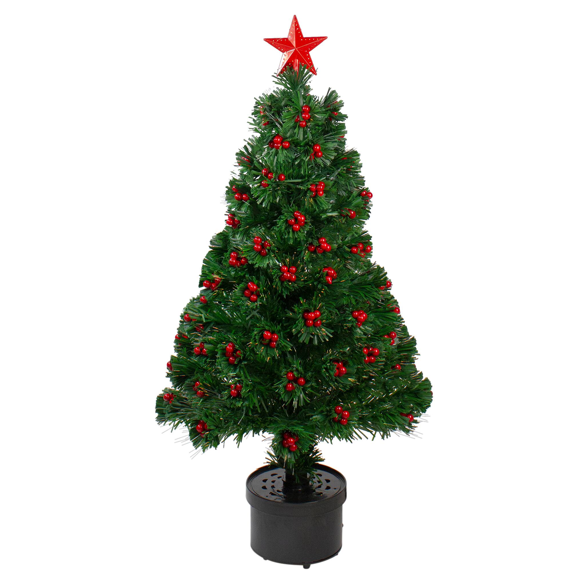 3ft. Fiber Optic Color Changing Artificial Christmas Tree with Red Berries