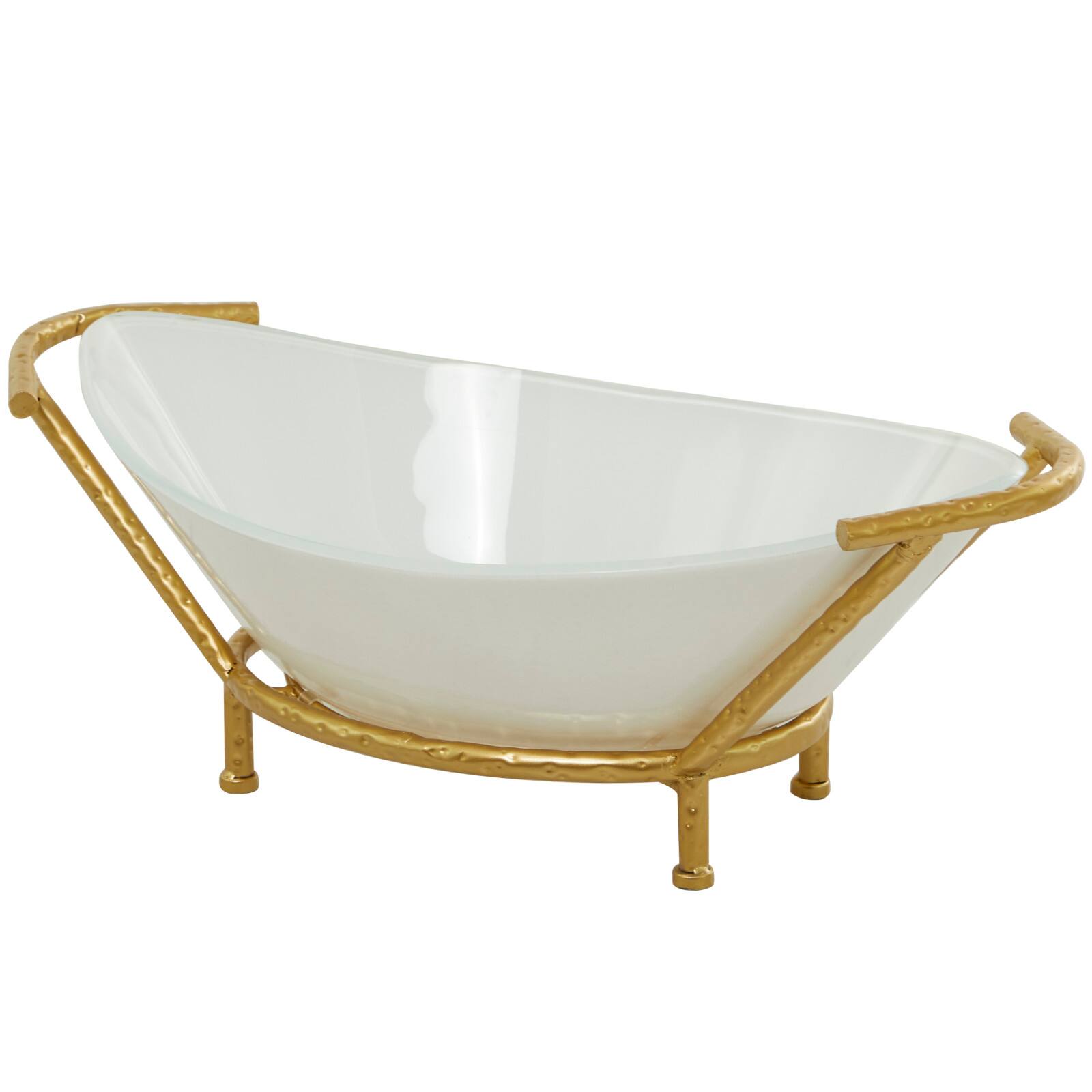 CosmoLiving by Cosmopolitan 25&#x22; White Glass Kitchen Serving Bowl with Gold Metal Stand