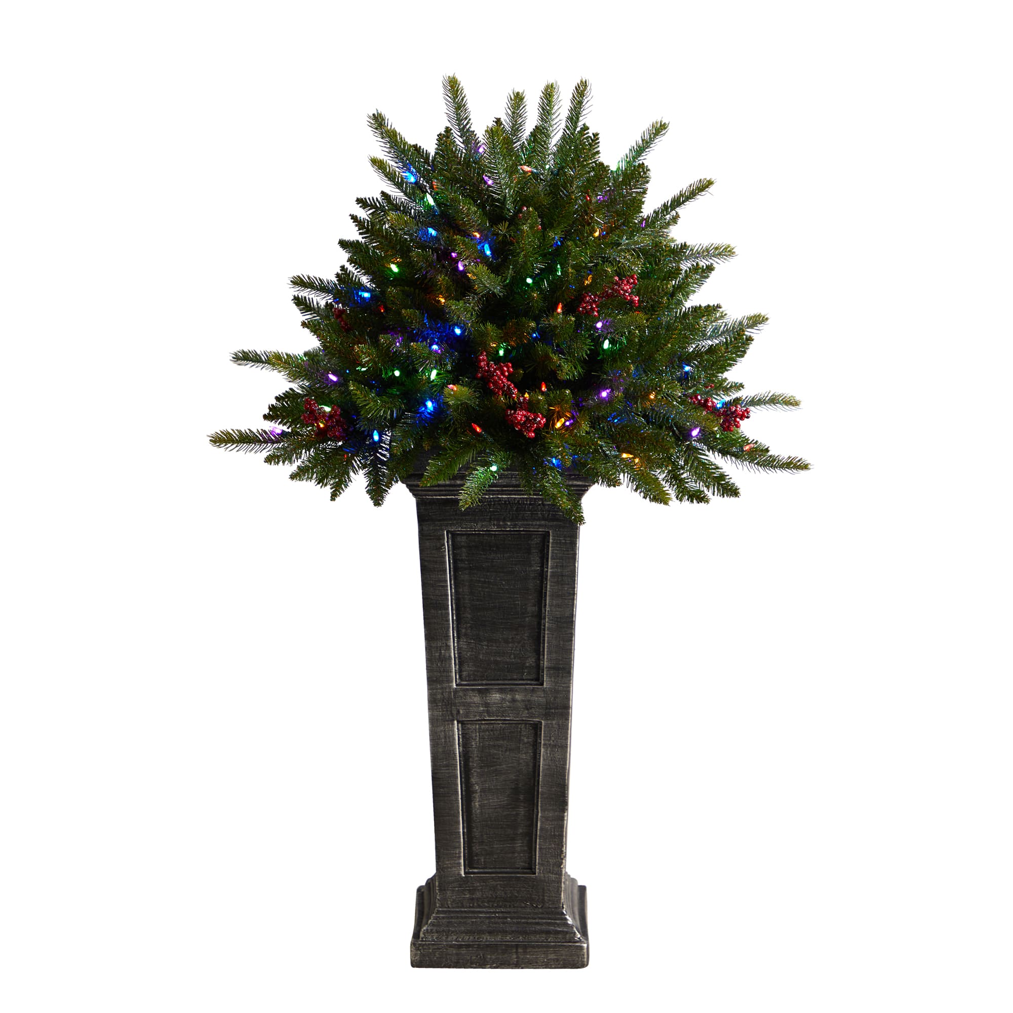 4ft. Pre-Lit Glittered Artificial Christmas Plant on Pedestal, Multicolor LED Lights