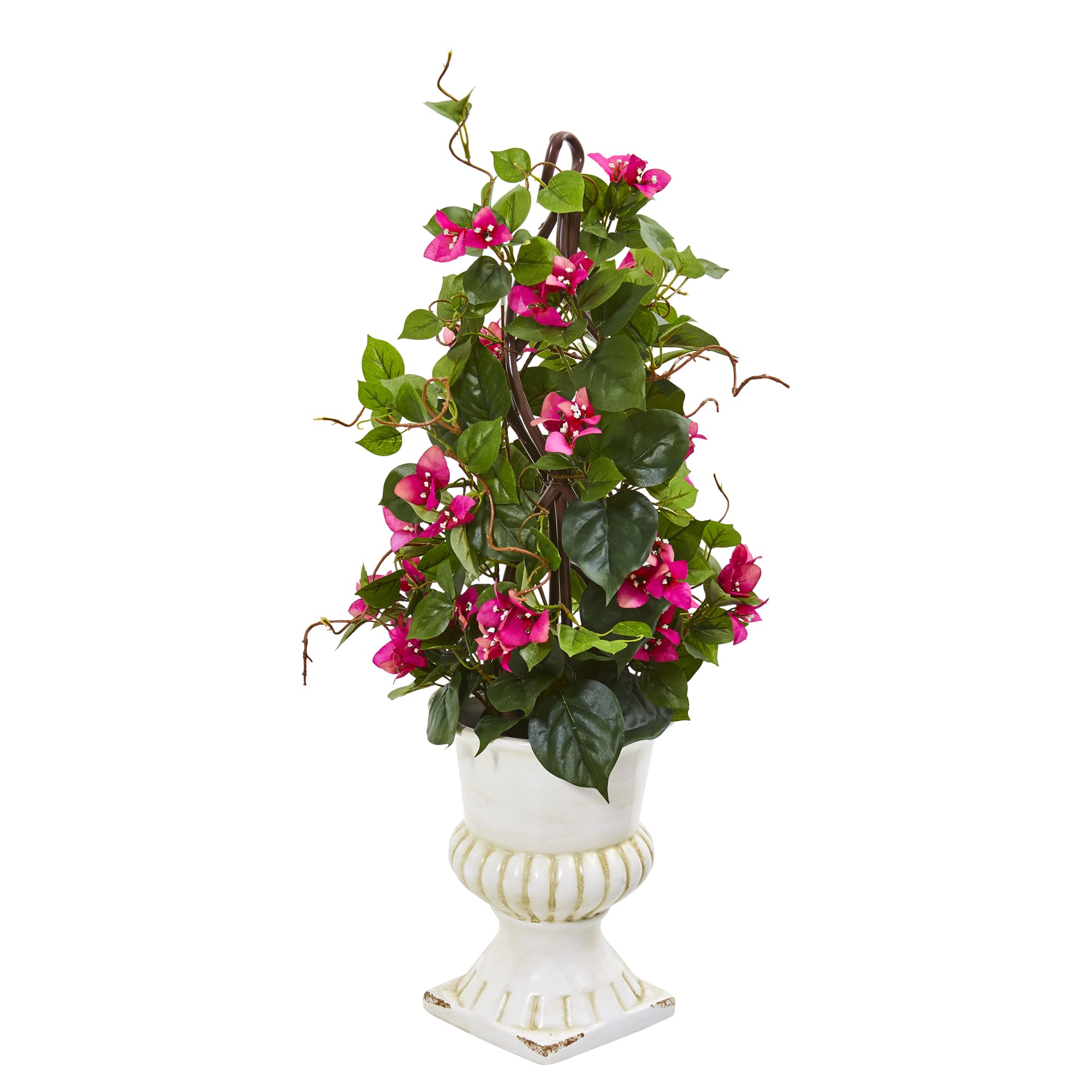 2.5ft. Pink Bougainvillea Artificial Climbing Plant in White Urn