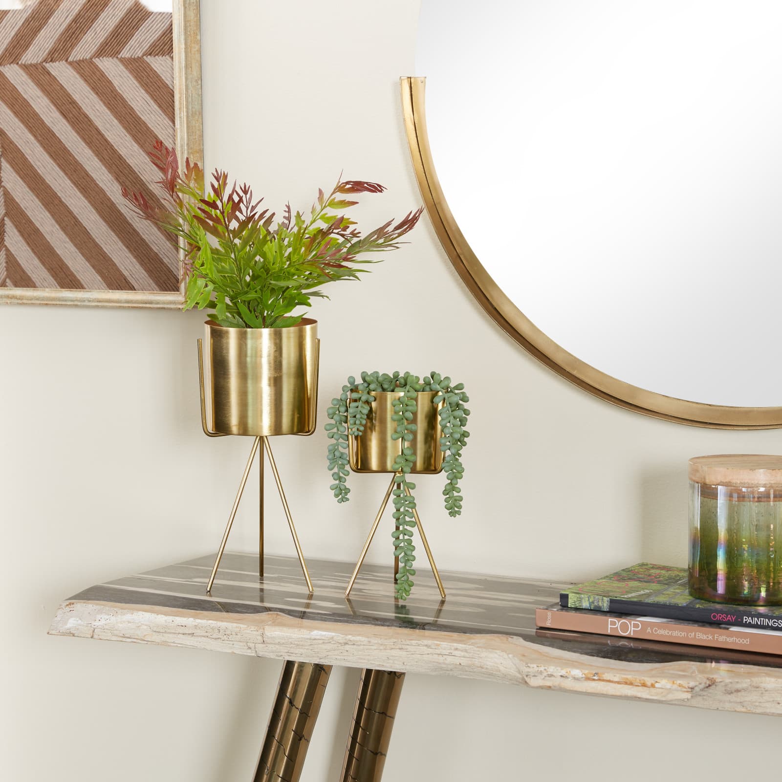 Gold Contemporary Planter, Set of 2" 12", 9"